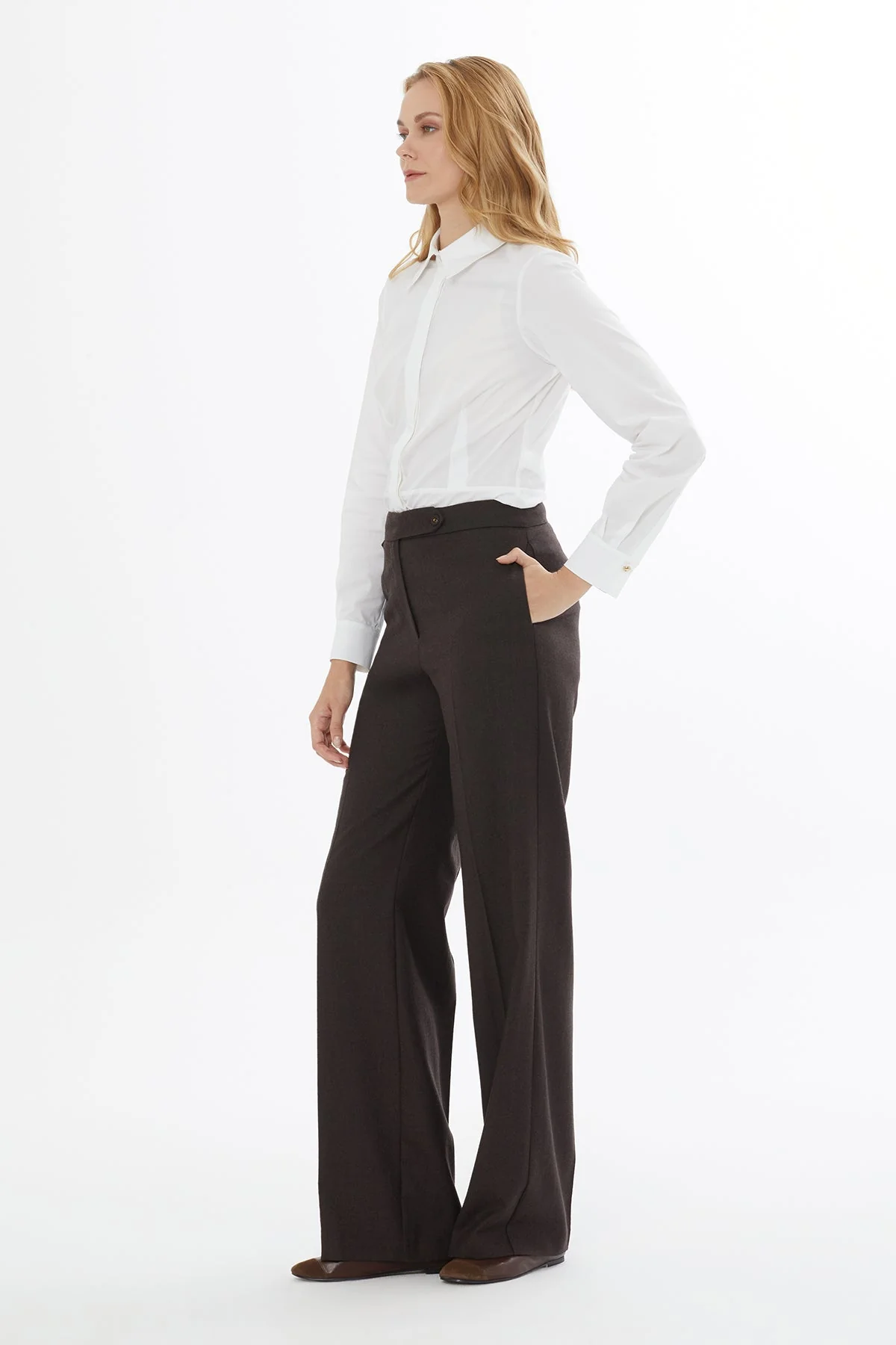 Black Wide Trousers with Buttons - Image 3