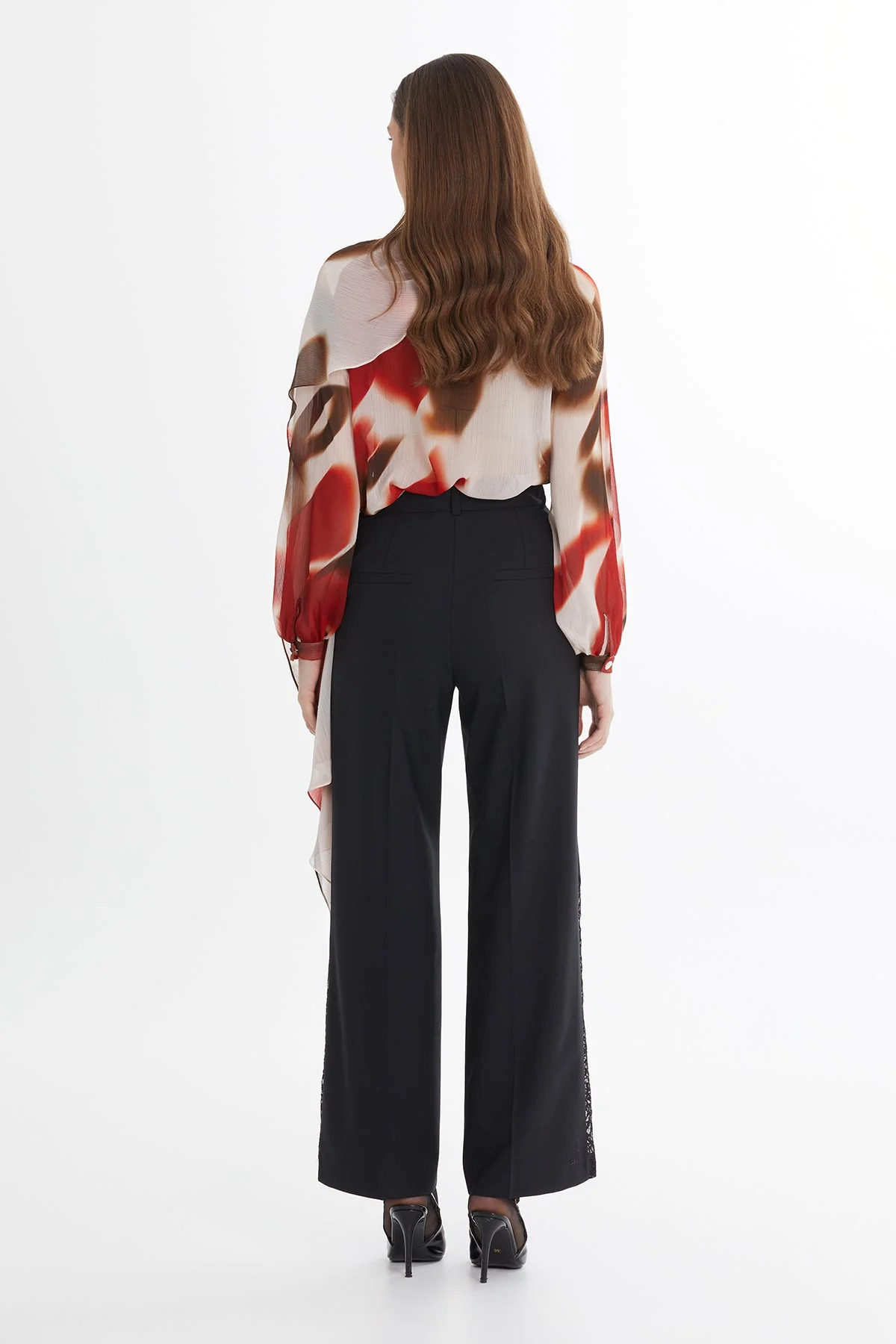 Black Wool-Blend Lace Detail Pants - Image 4