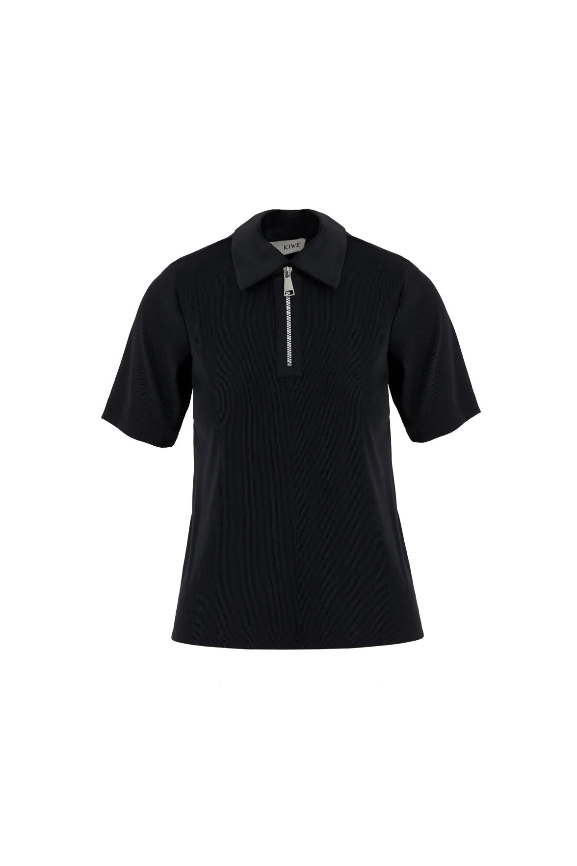 Black Zip-Front Short Sleeve Blouse