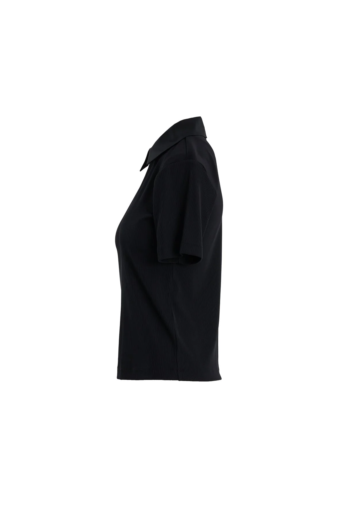Black Zip-Front Short Sleeve Blouse - Image 2