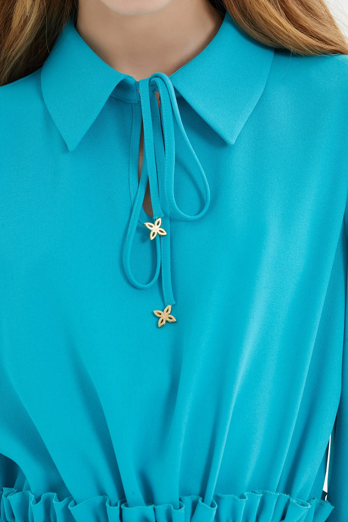 Bleu Midi Dress with Gathered Waist - Image 3