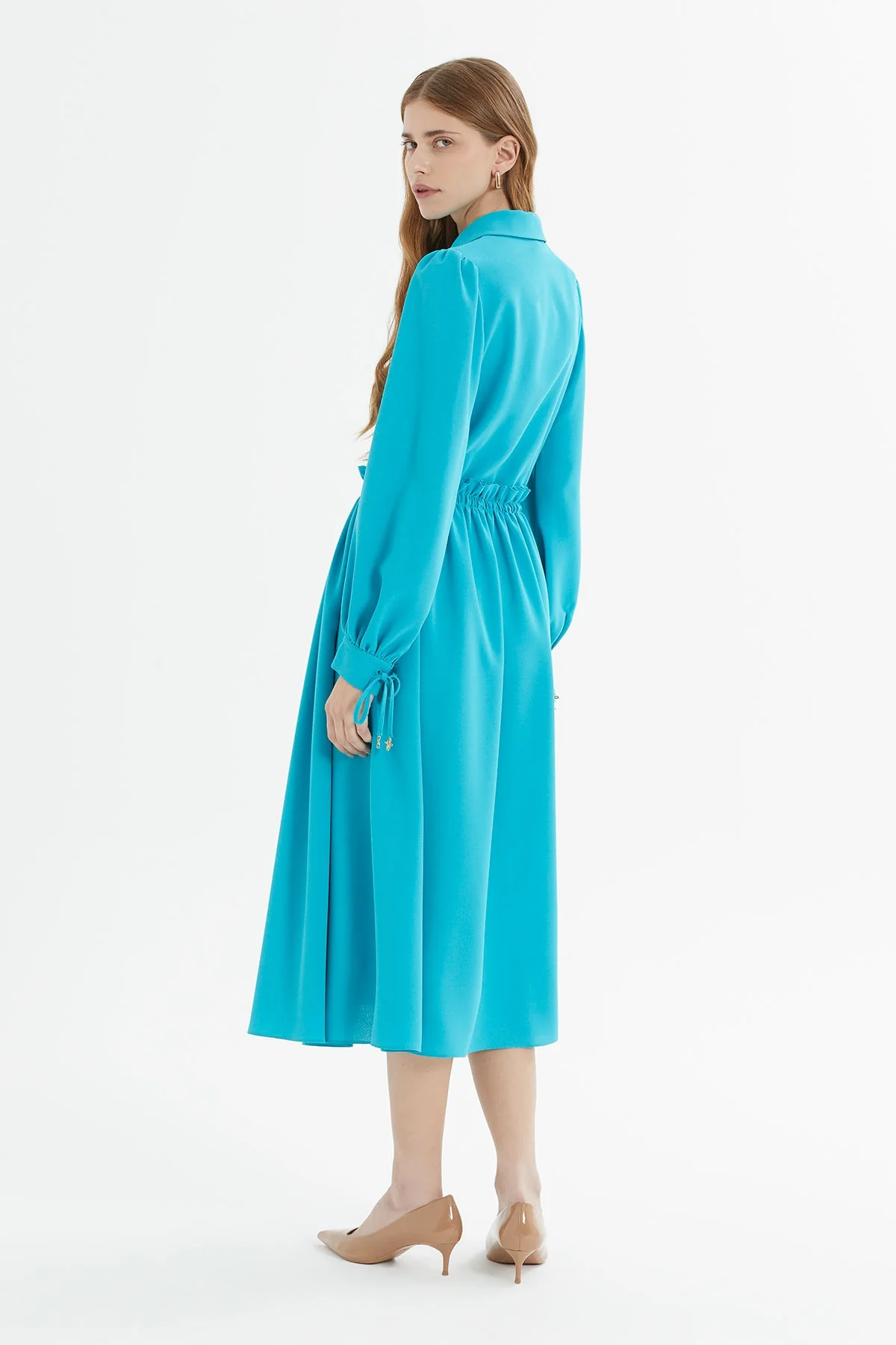 Bleu Midi Dress with Gathered Waist - Image 6
