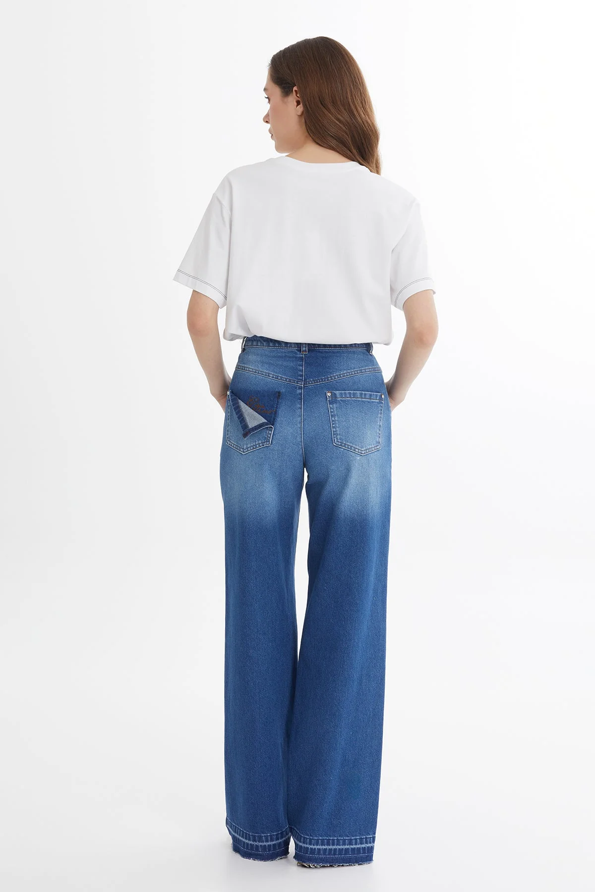 Blue Asymmetric Embroidered Denim - Image 5
