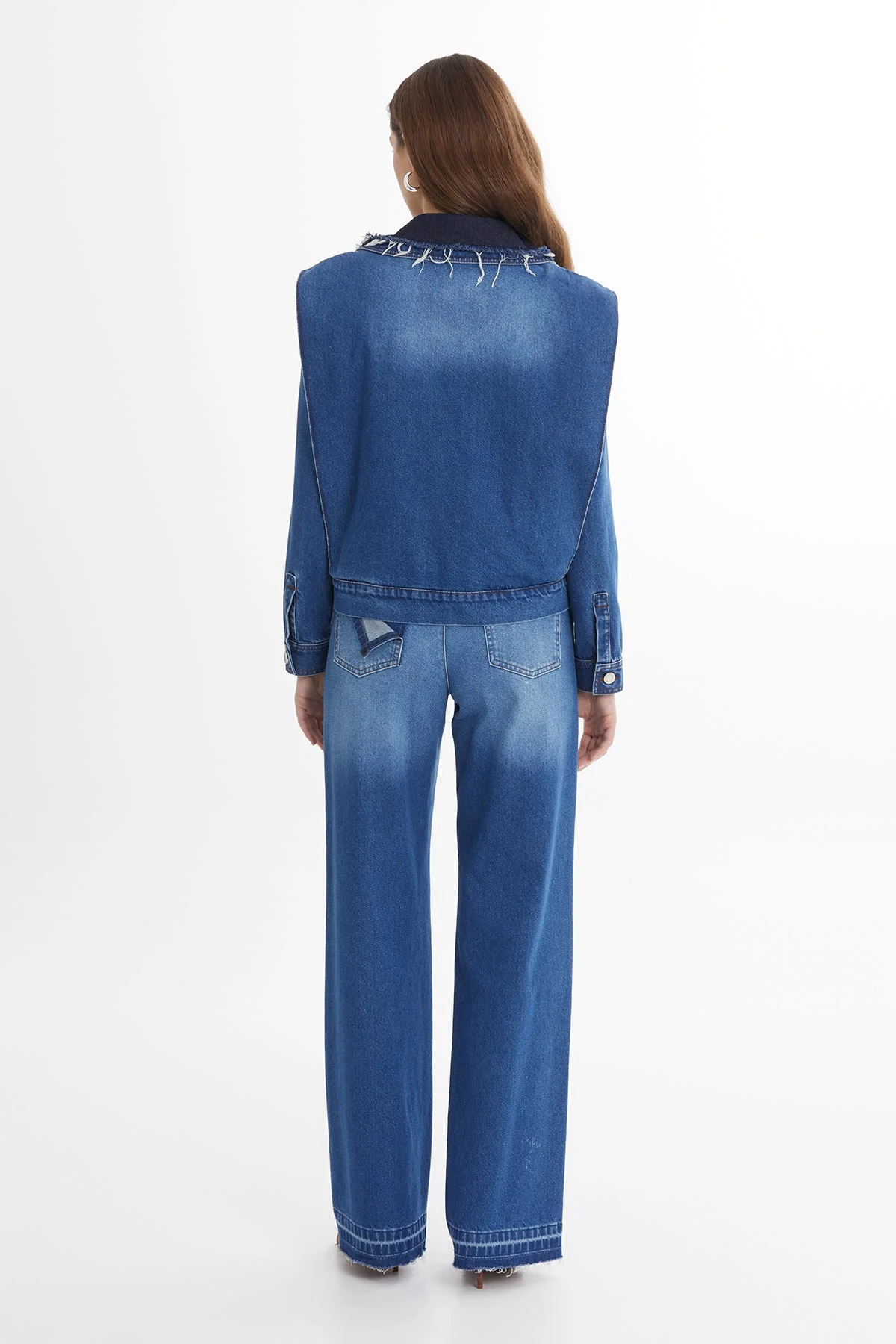 Blue Asymmetric Embroidered Denim Jacket - Image 4