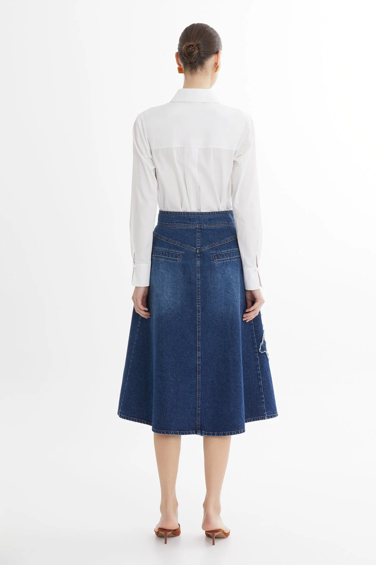 Blue Asymmetric Embroidered Denim Skirt - Image 5