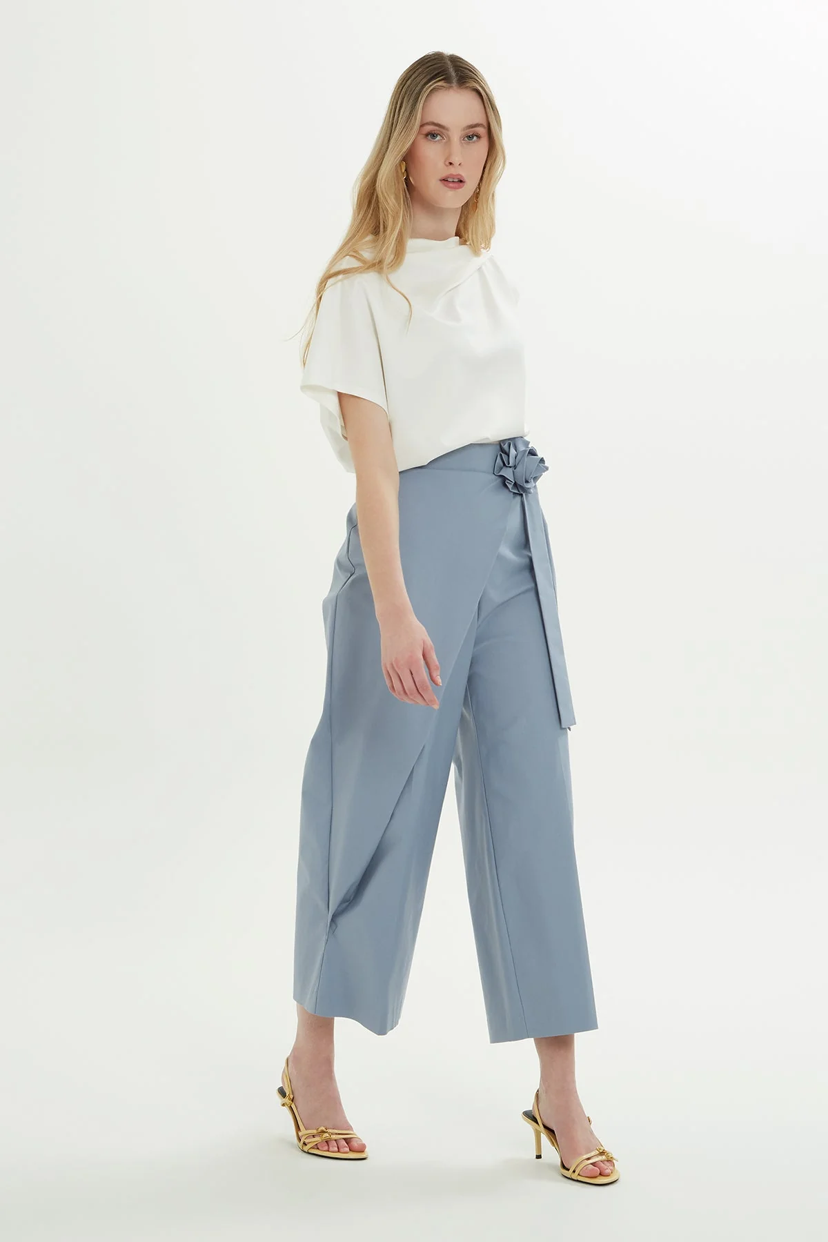 Blue Asymmetrical Ankle-Length Pants - Image 3
