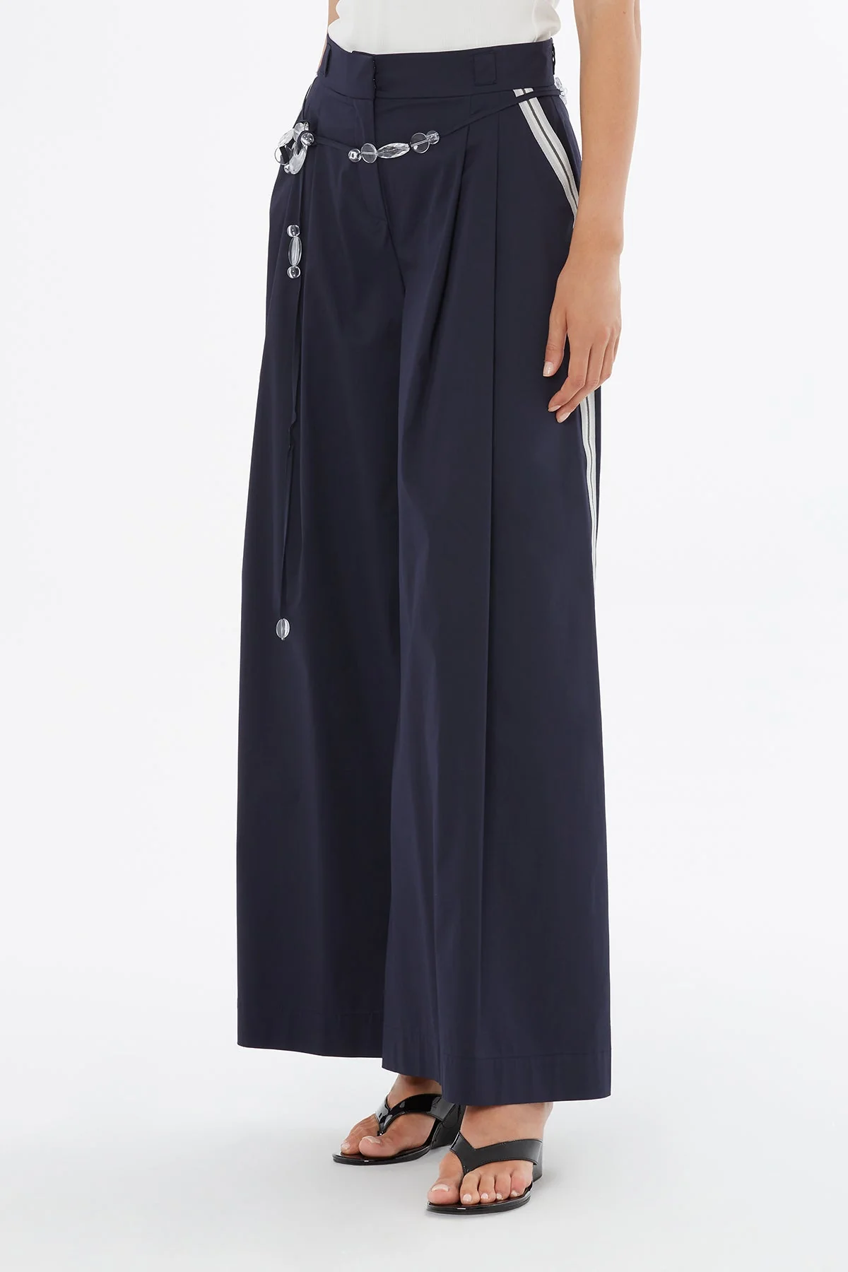 Blue Beaded Belt Trim Trousers - Image 2