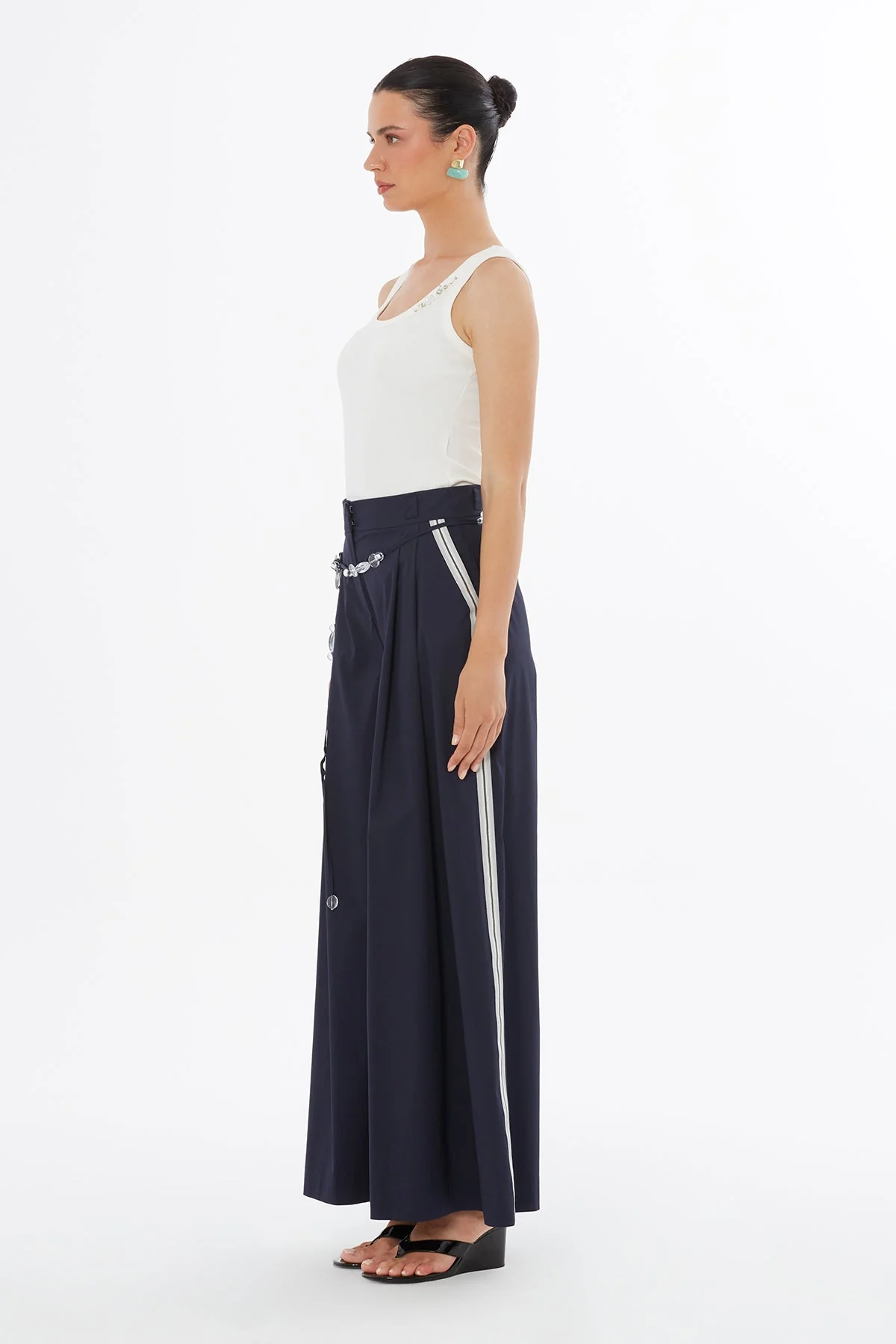 Blue Beaded Belt Trim Trousers - Image 4