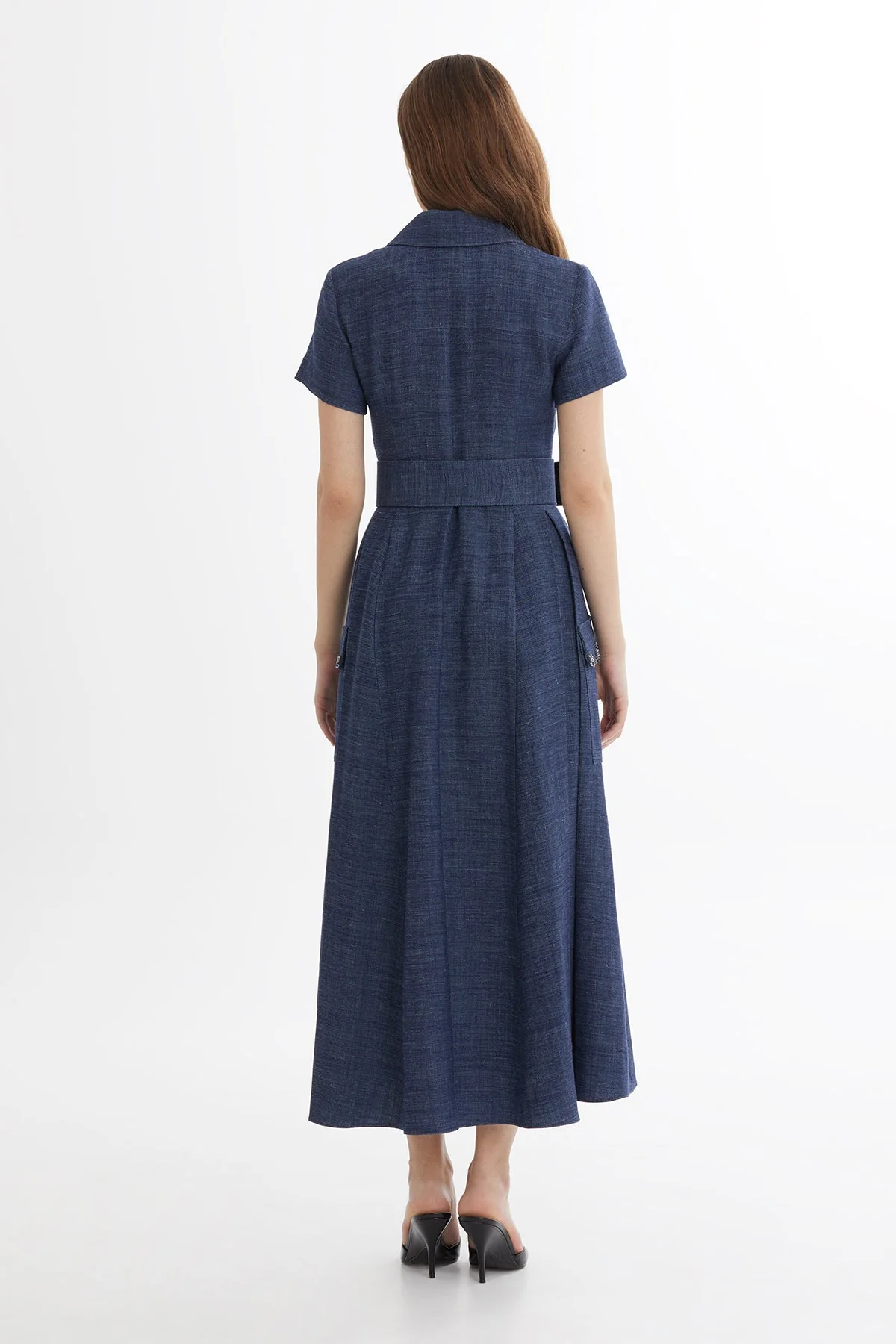 Blue Belted Embroidered Dress - Image 5
