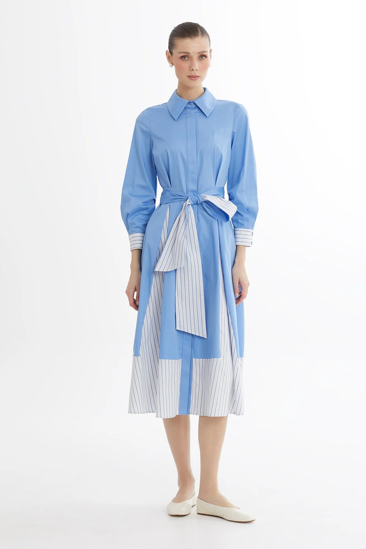 Blue Belted Shirt Dress