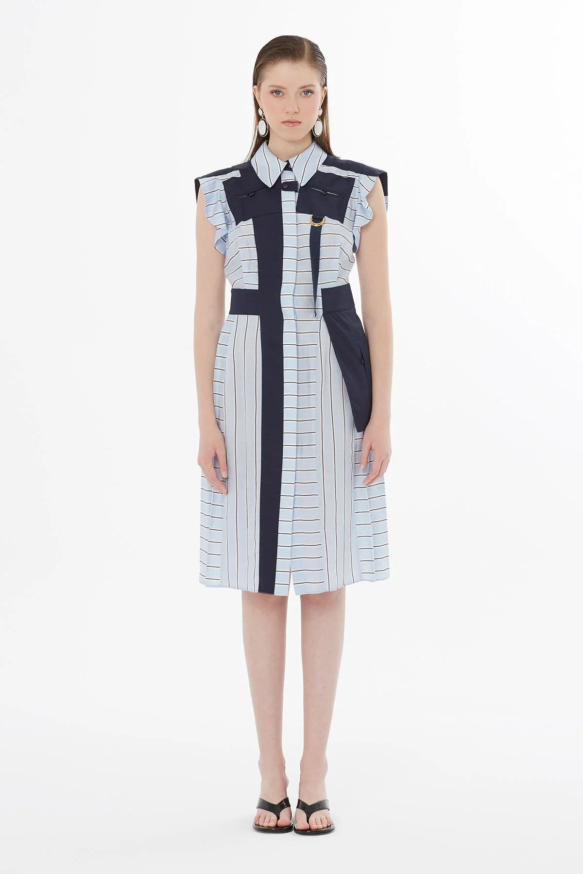 Blue Buckle Detail Unlined Dress