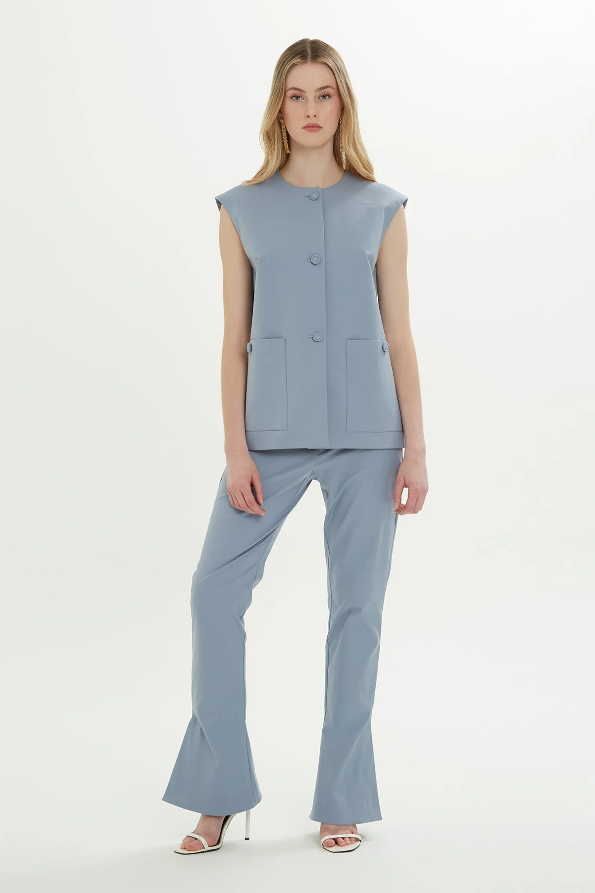 Blue Buckle-Detail Vest