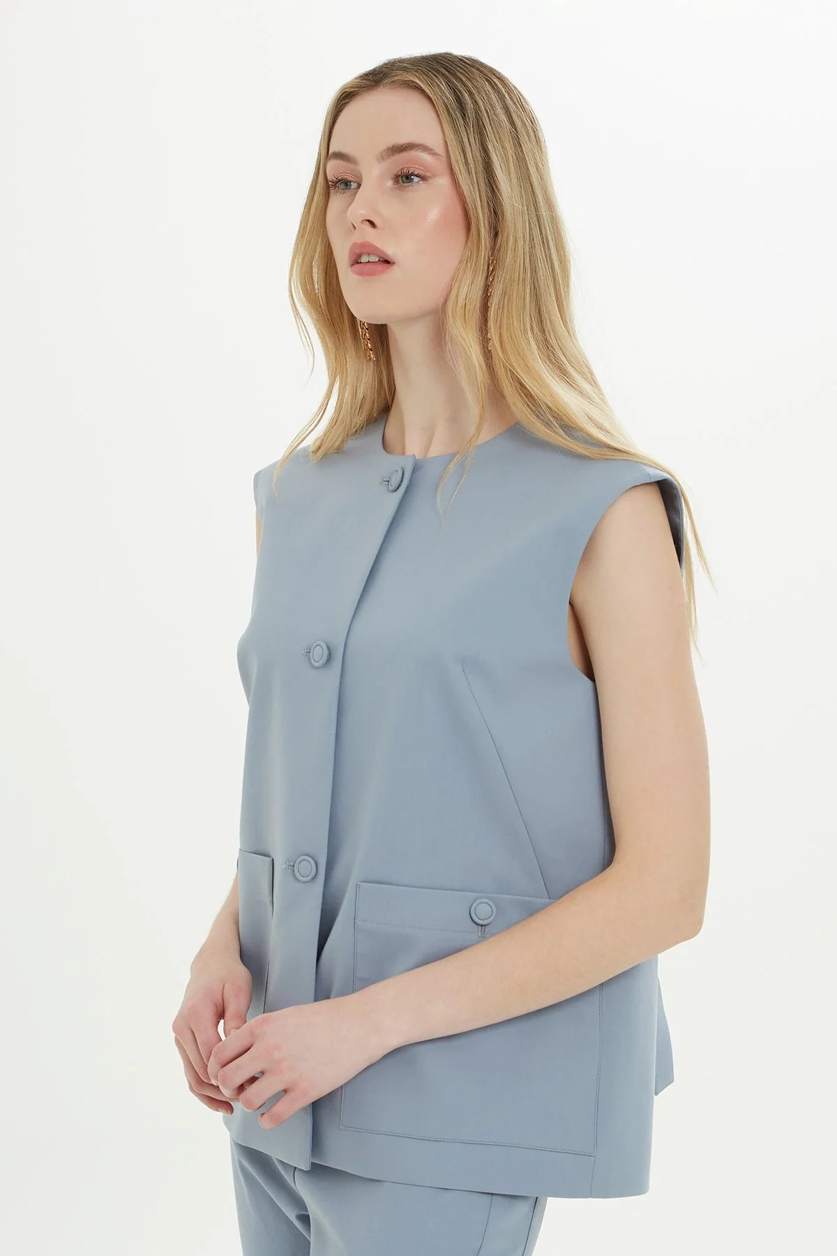 Blue Buckle-Detail Vest - Image 2