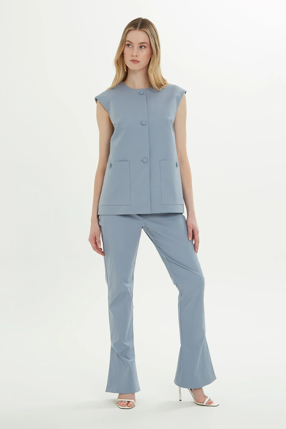 Blue Buckle-Detail Vest - Image 3