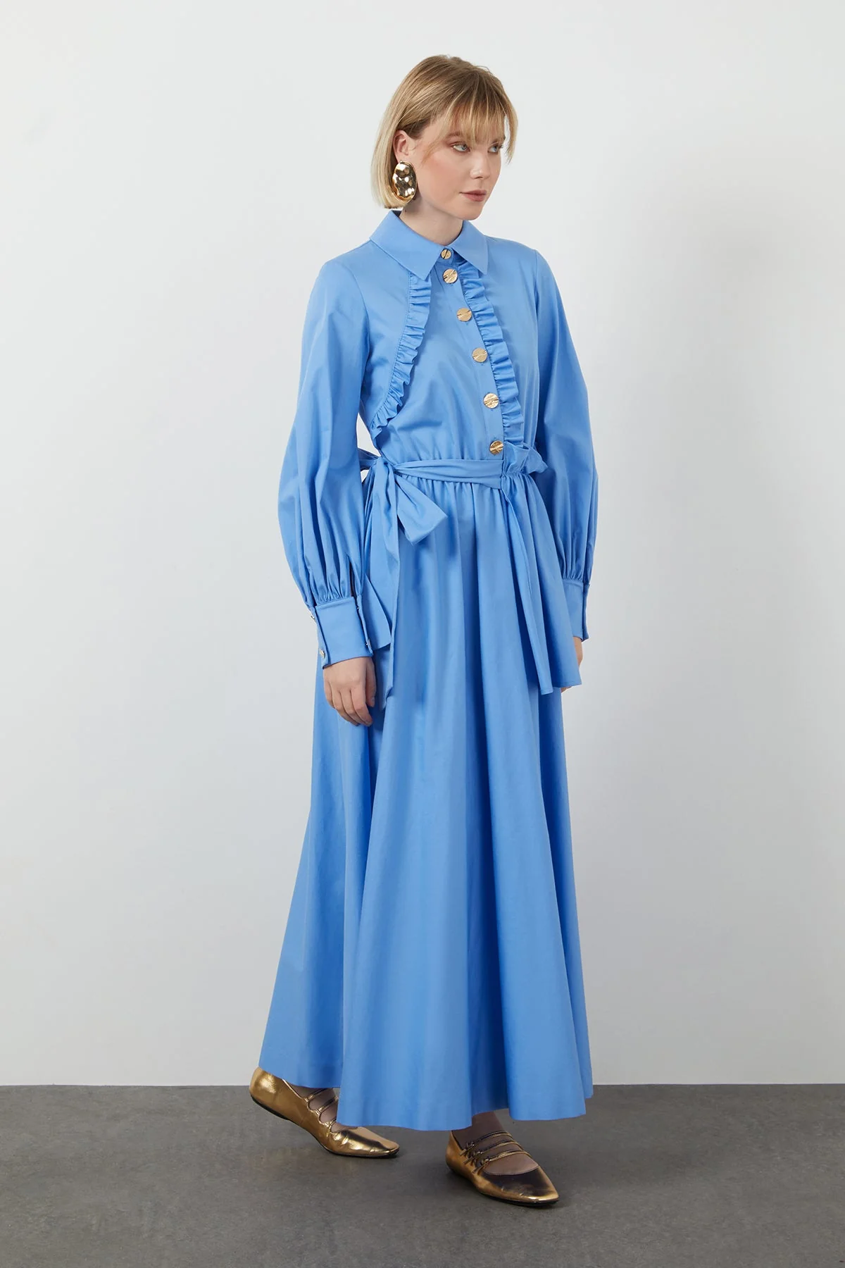Blue Button-Detail Maxi Dress - Image 2