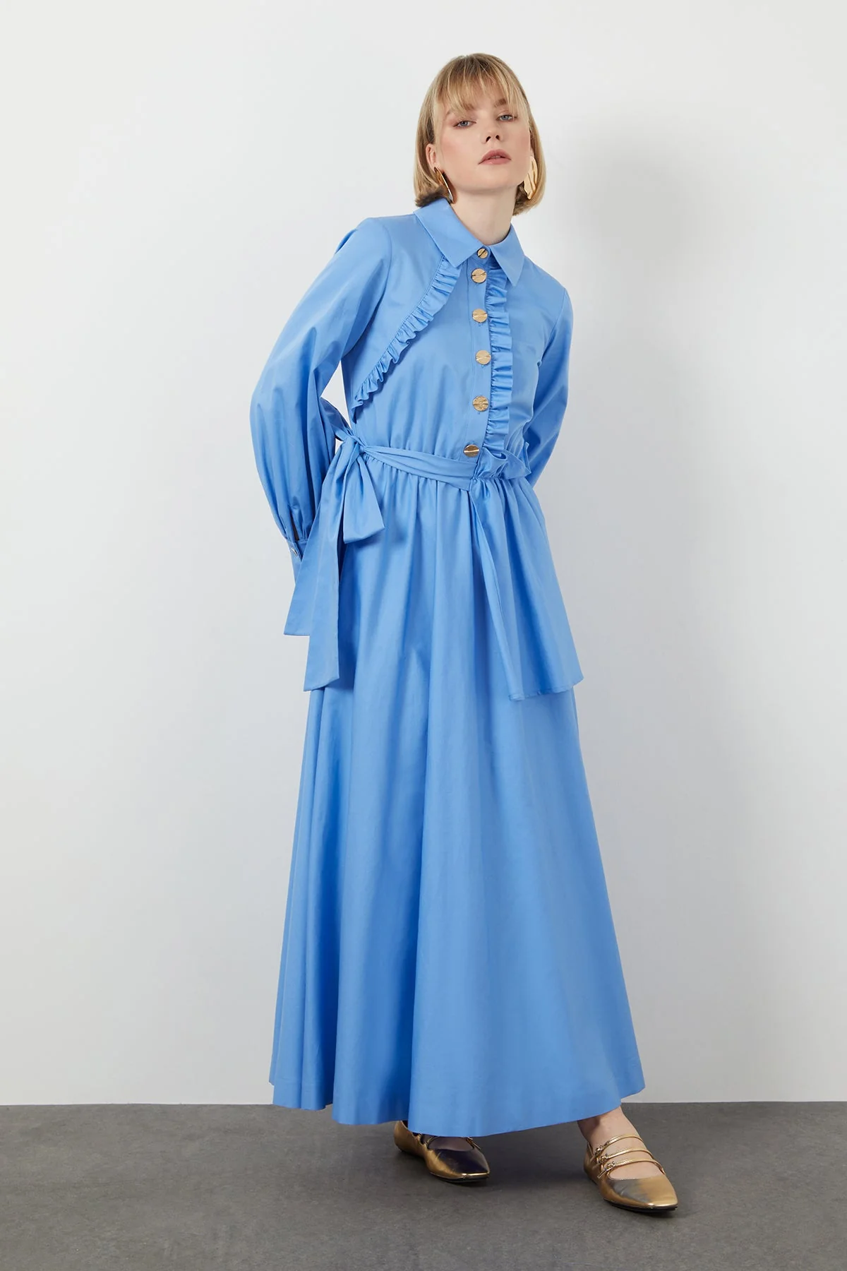 Blue Button-Detail Maxi Dress - Image 4