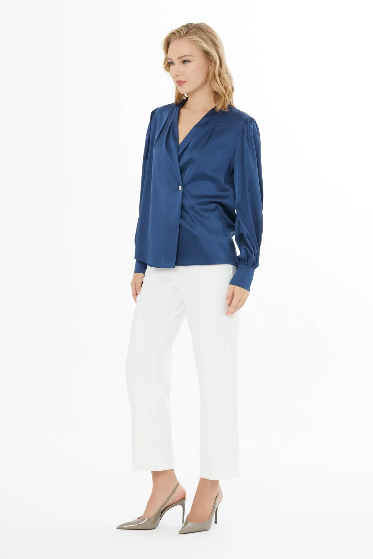 Blue Button-Front Blouse - Image 3