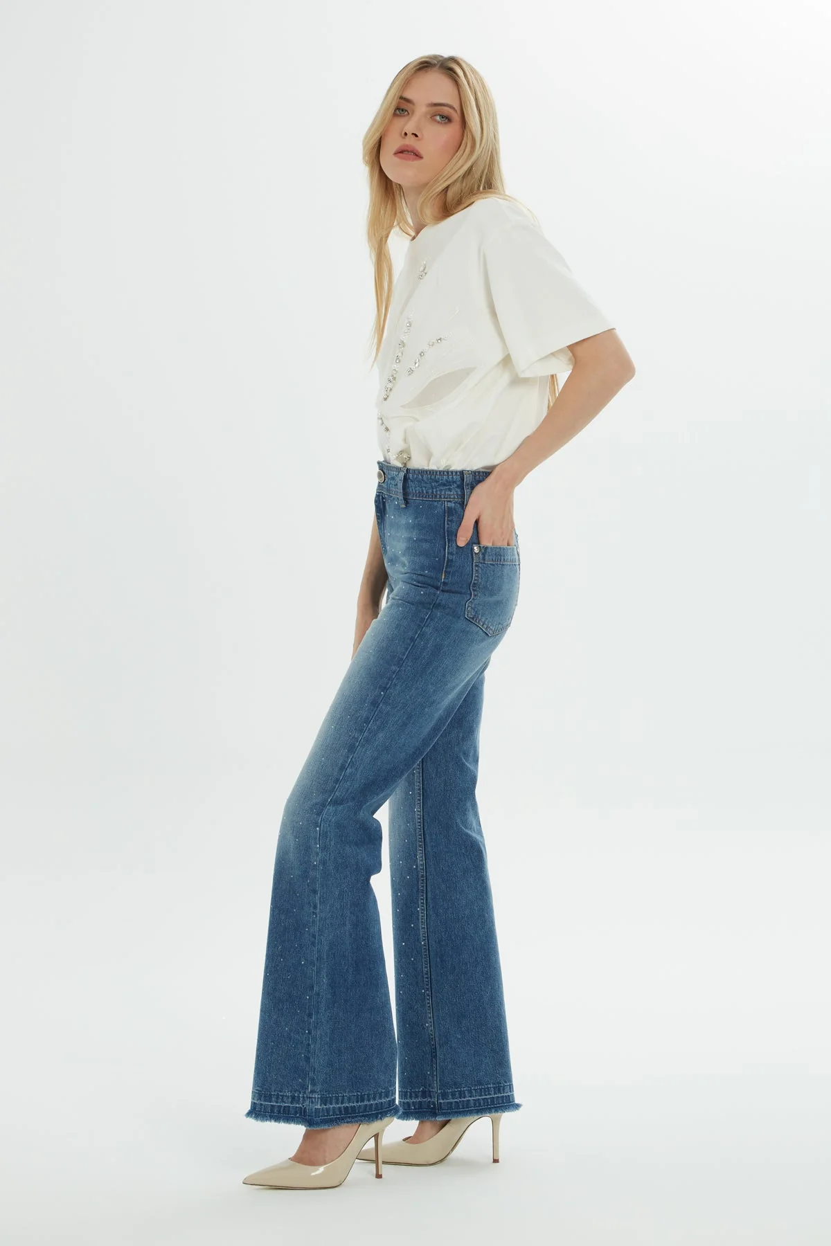 Blue Cargo-Pocket Mom Jeans - Image 3