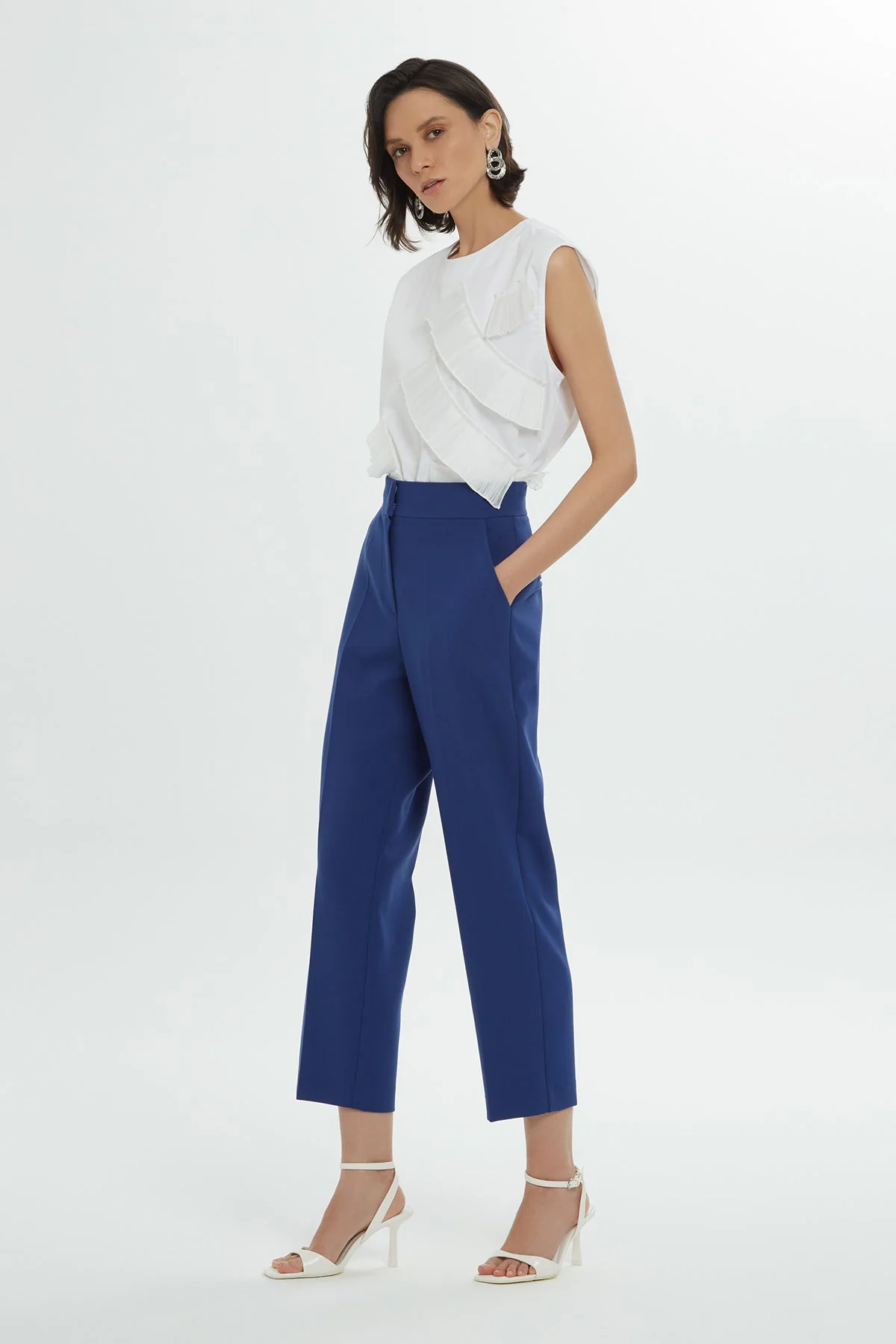 Blue Classic Pleated Pants - Image 2