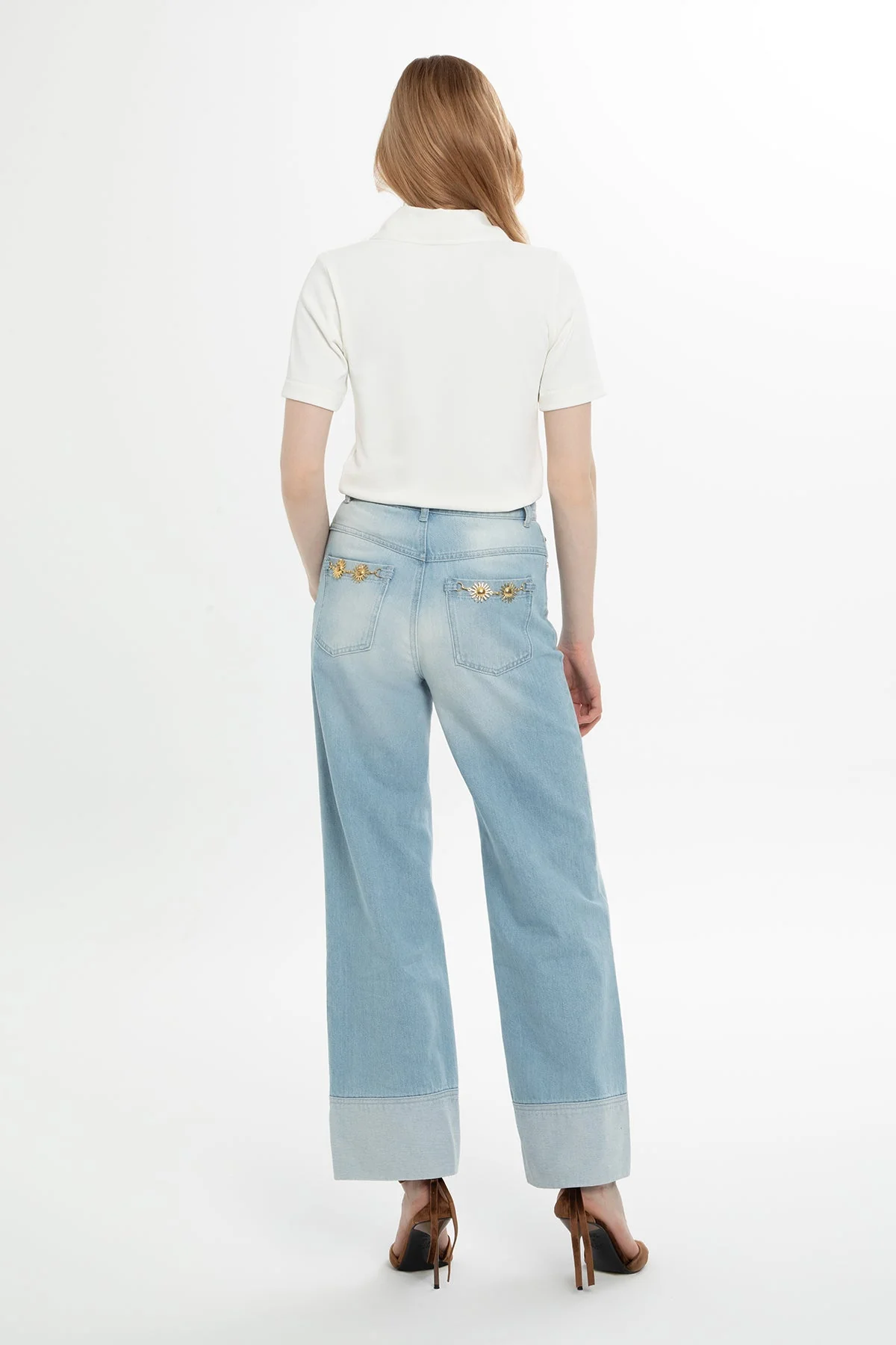 Blue Double-Hem Wide-Leg Jeans - Image 5