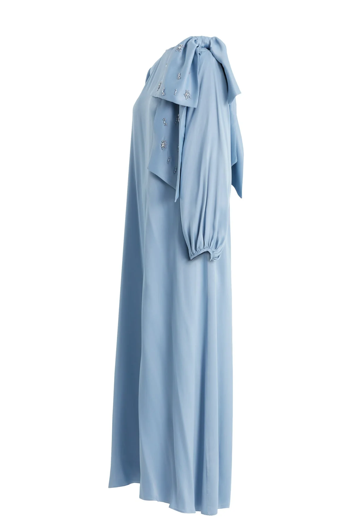 Blue Embroidered Bow-Detail Shoulder Dress - Image 2