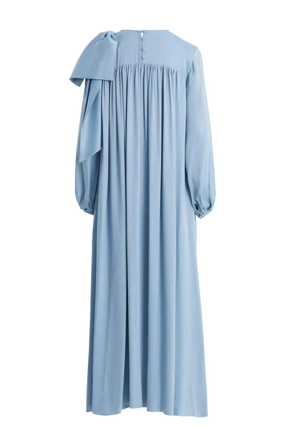 Blue Embroidered Bow-Detail Shoulder Dress - Image 3