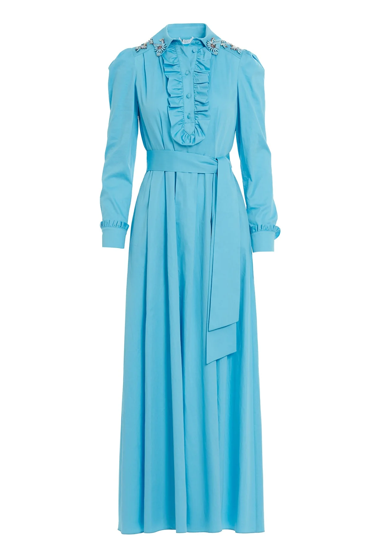 Blue Embroidered-Collar Maxi Dress - Image 4