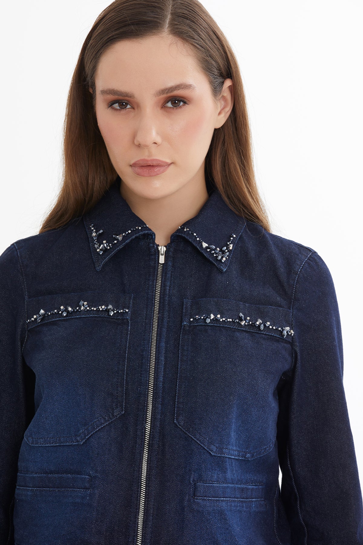 Blue Embroidered Denim Jacket - Image 3