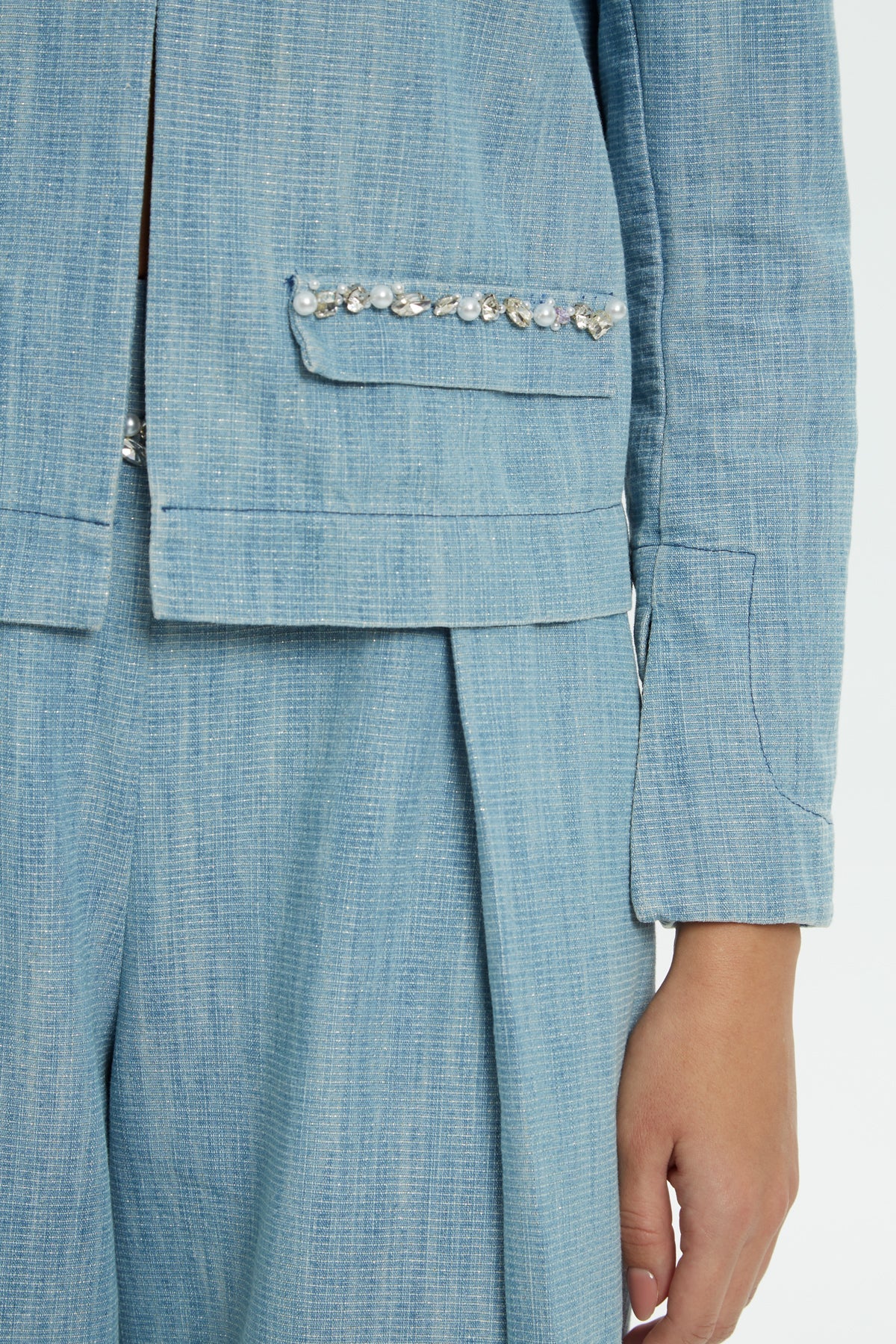 Blue Embroidered Denim Jacket - Image 3