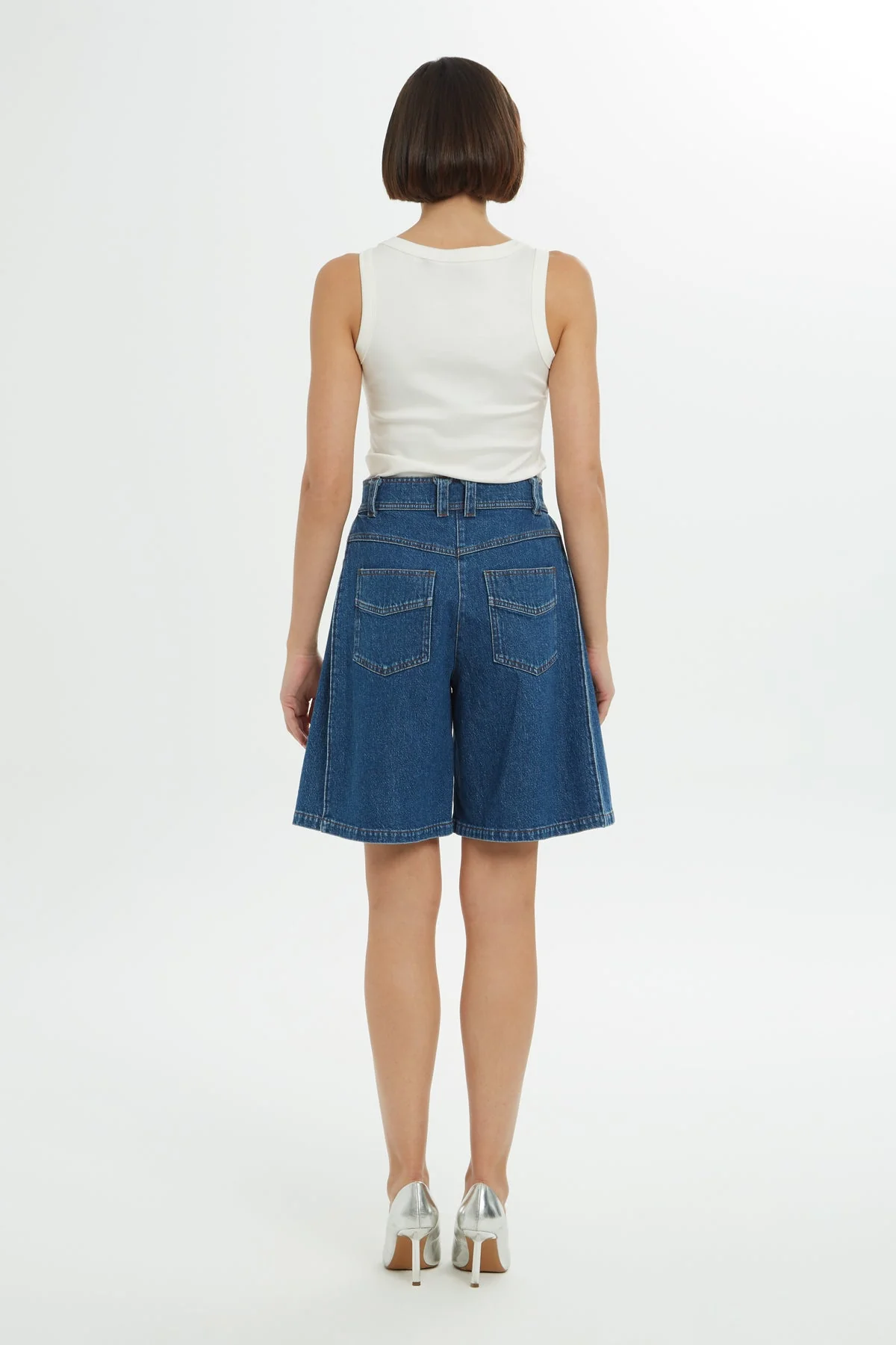 Blue Embroidered Denim Shorts - Image 4
