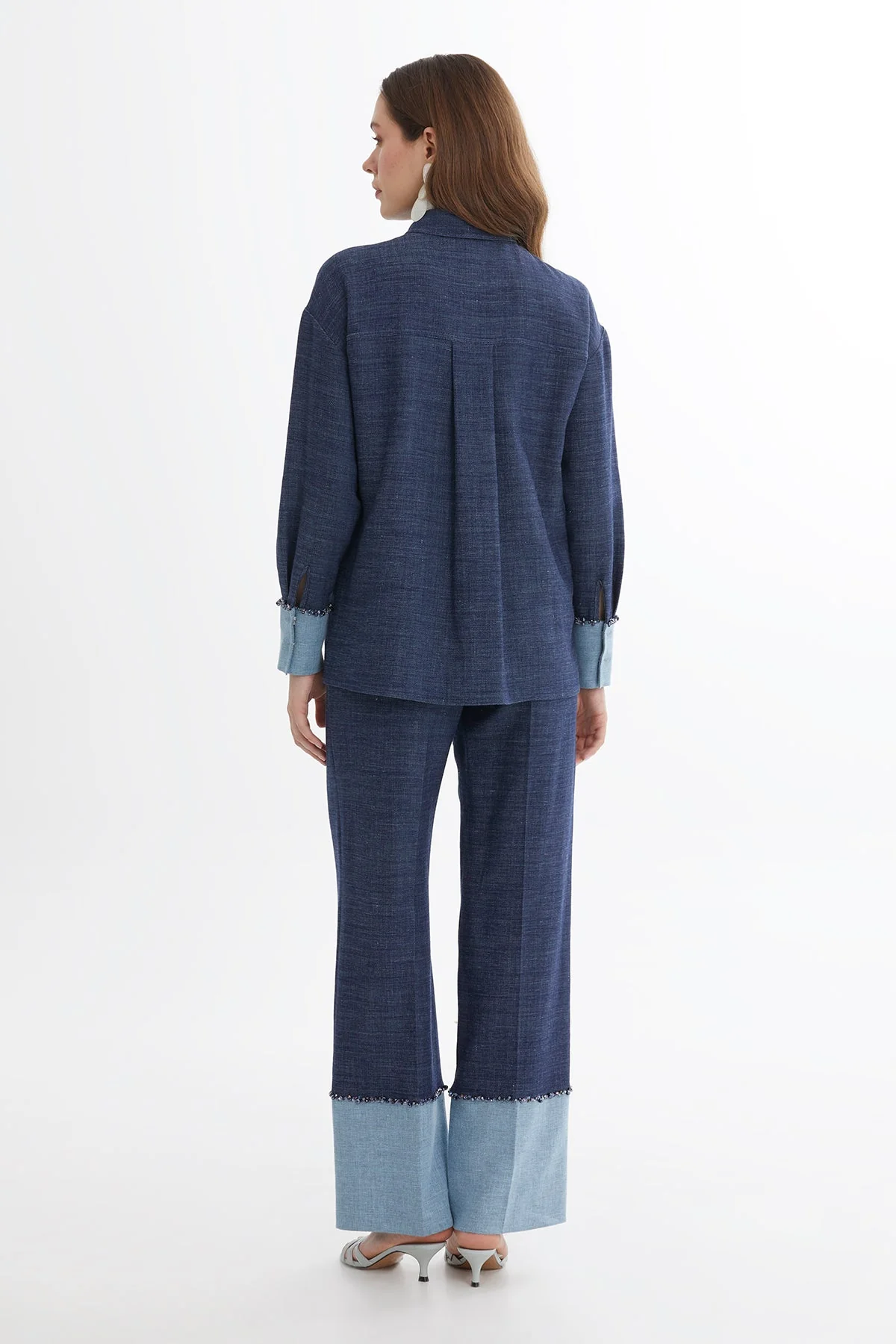 Blue Embroidered Linen Shirt - Image 5