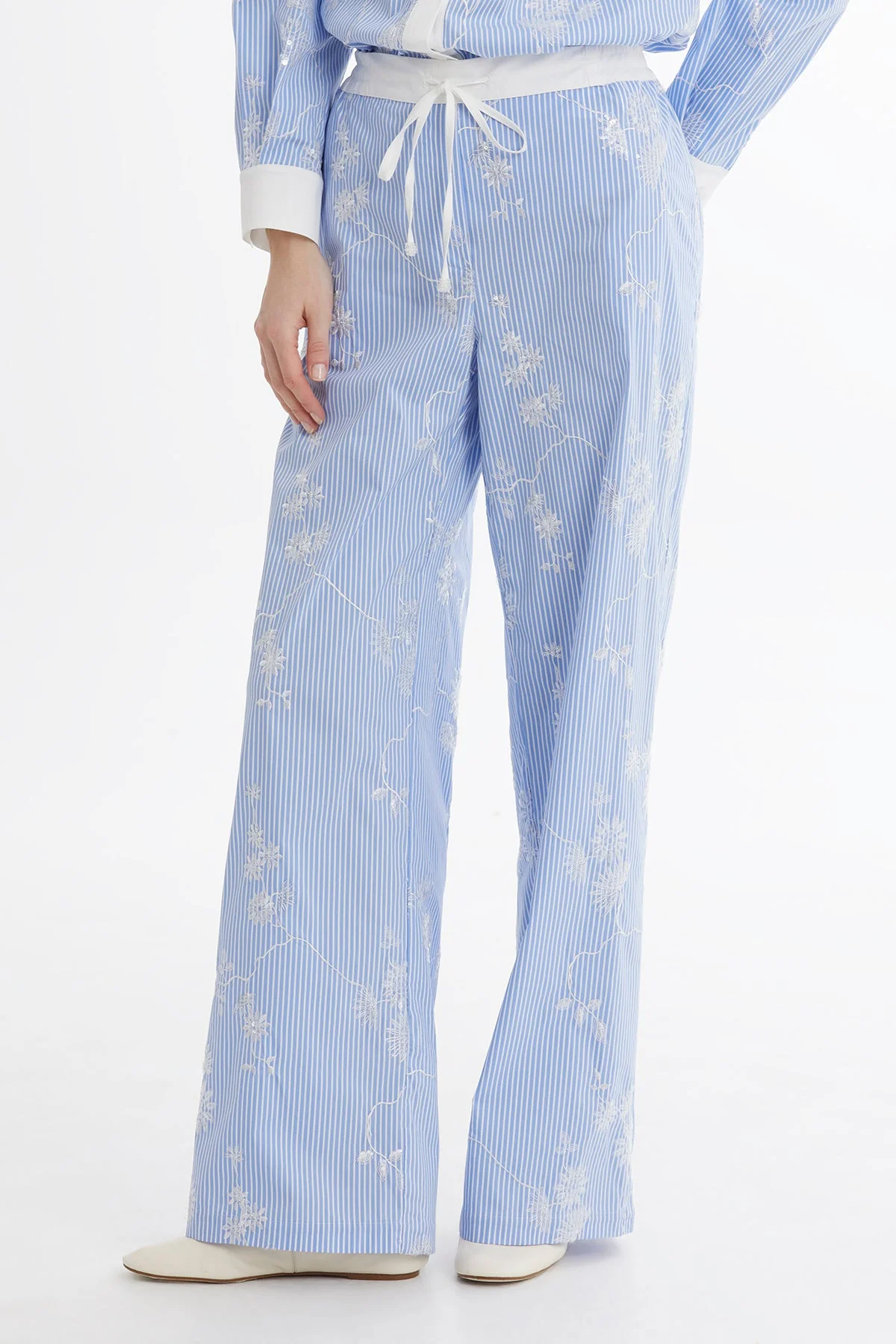 Blue Embroidered Printed Trousers - Image 2