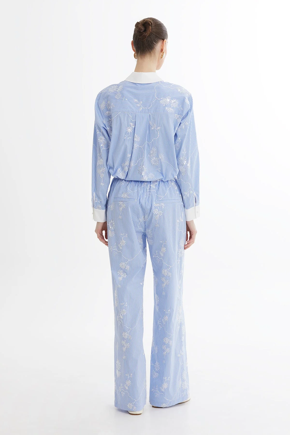 Blue Embroidered Printed Trousers - Image 4