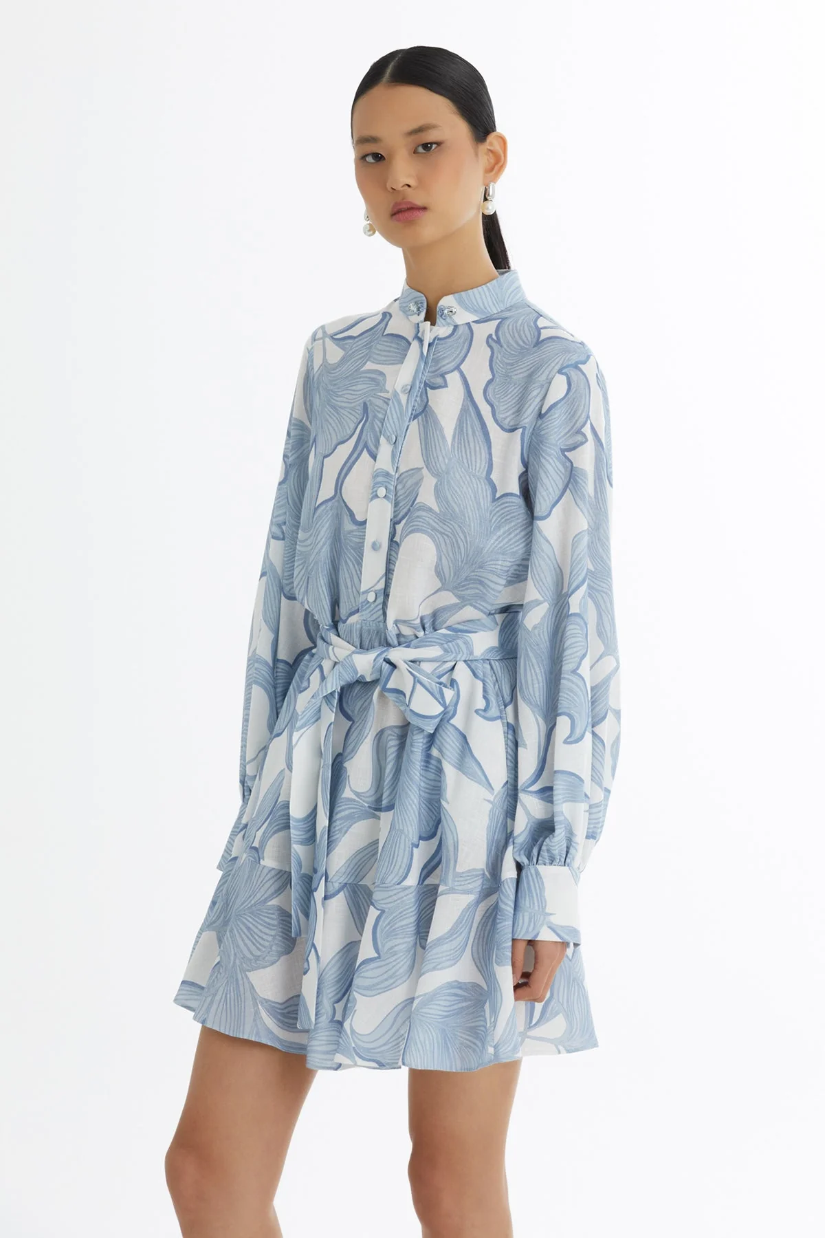 Blue Embroidered Ruffle Pattern Dress - Image 2