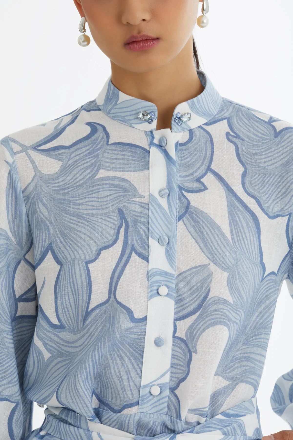 Blue Embroidered Ruffle Pattern Dress - Image 3