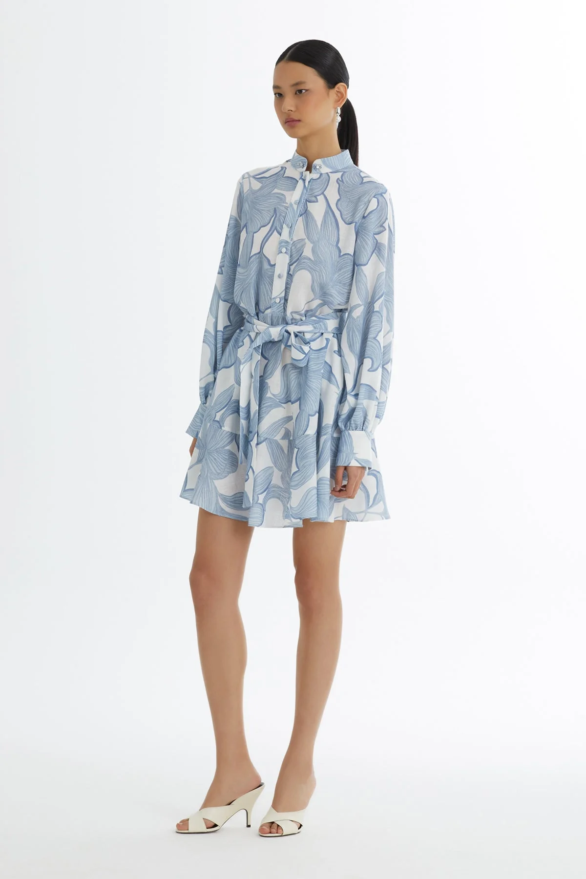Blue Embroidered Ruffle Pattern Dress - Image 4