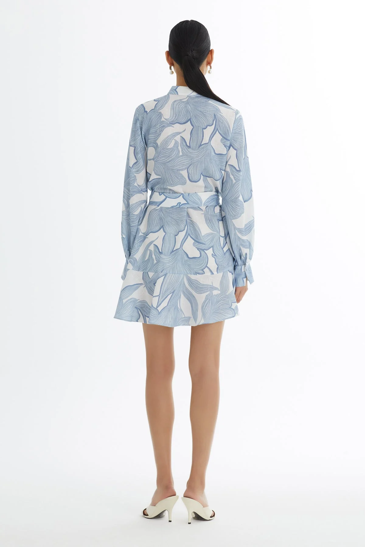 Blue Embroidered Ruffle Pattern Dress - Image 5