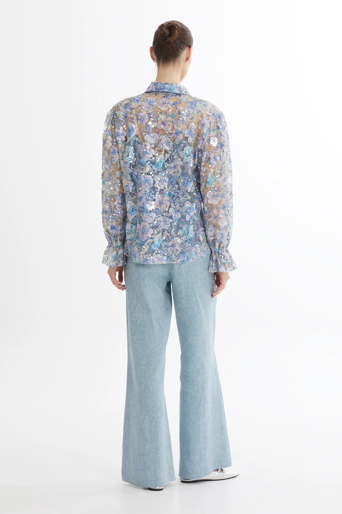 Blue Embroidered Sequin Shirt - Image 5