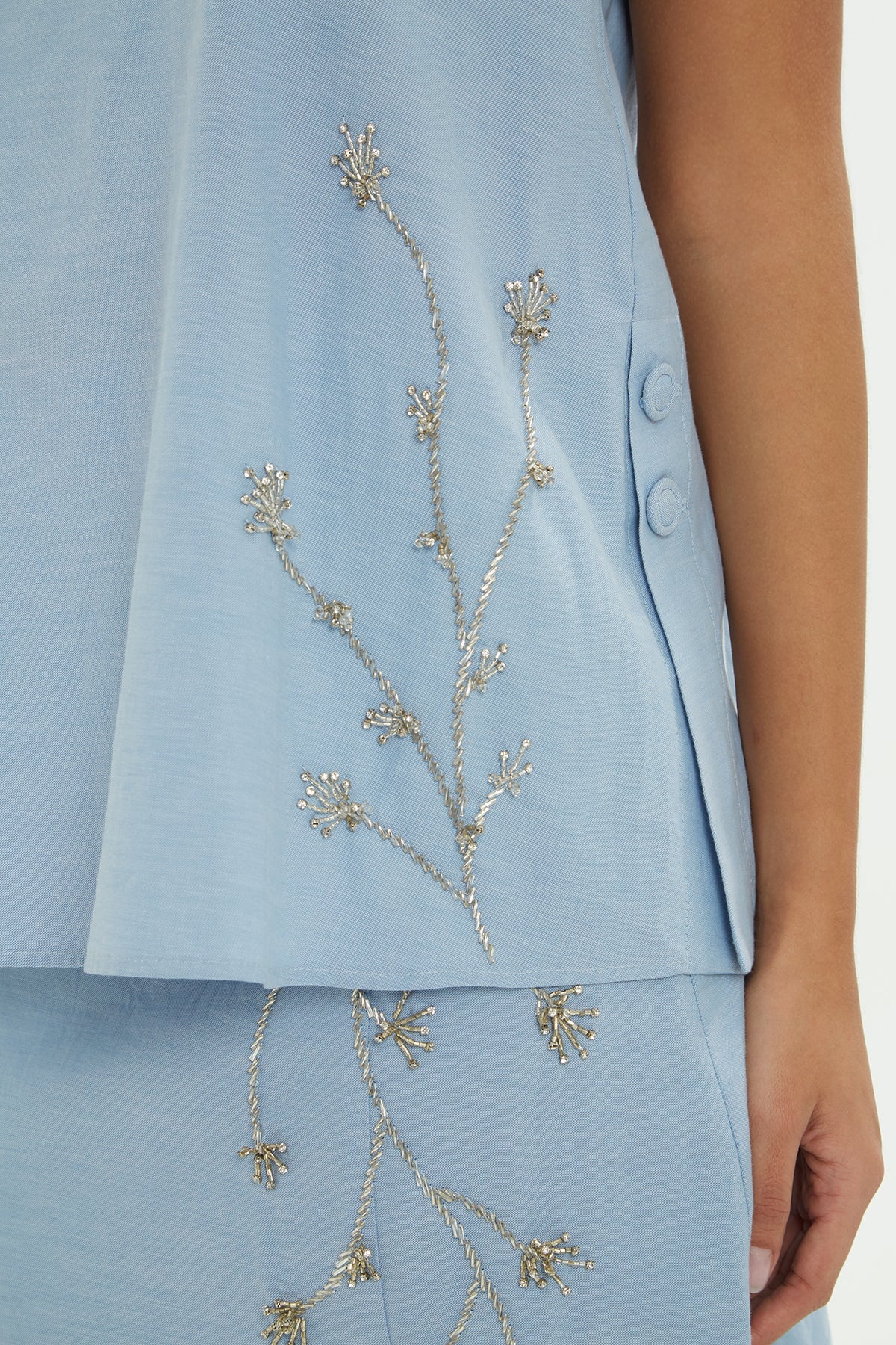 Blue Embroidered Sleeveless Blouse - Image 2