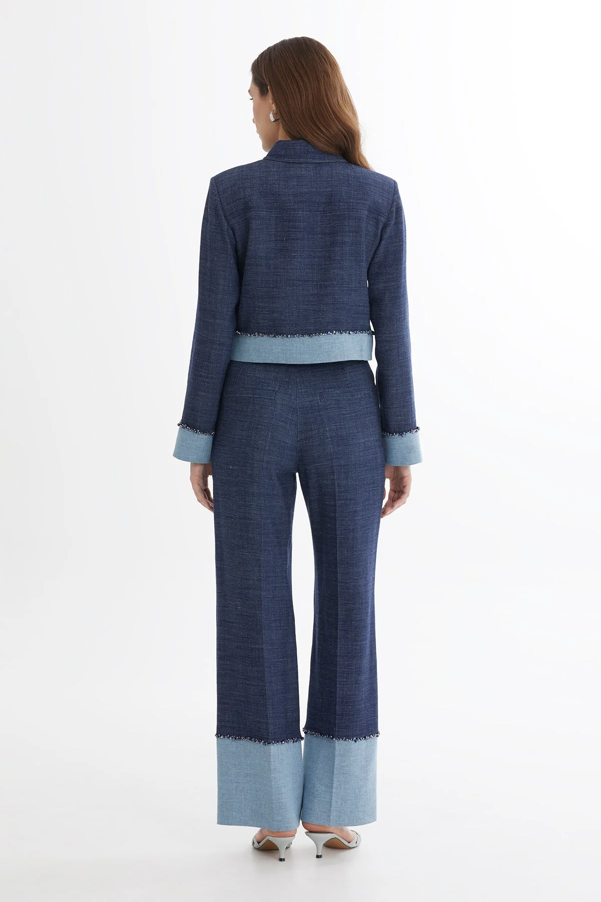 Blue Embroidered Zip Linen Jacket - Image 4
