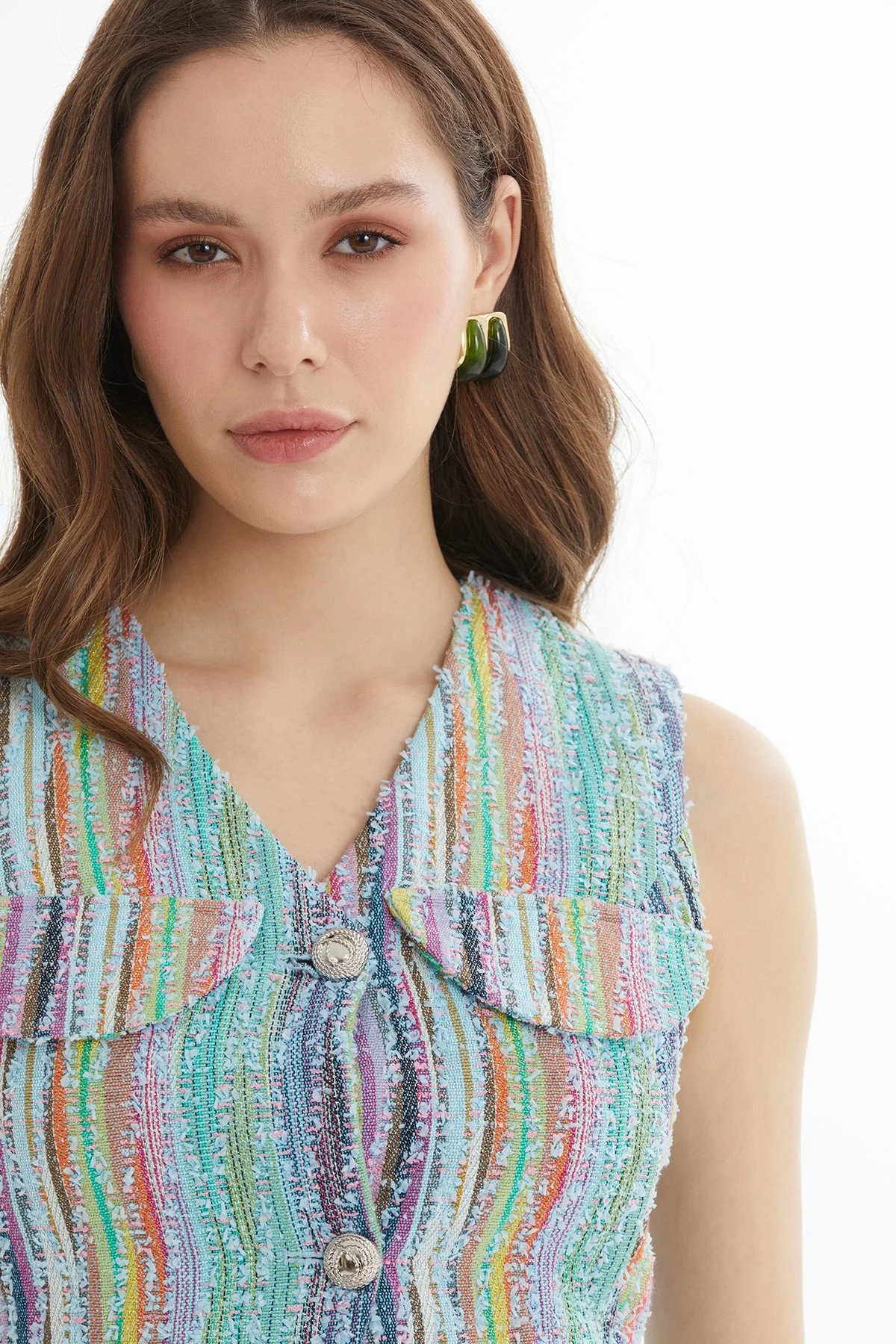 Blue Flap Pocket Detail Textured Vest - Image 2