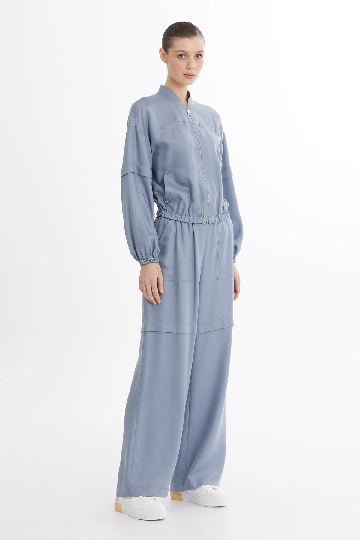 Blue Gathered Embroidered Sweat Set - Image 4
