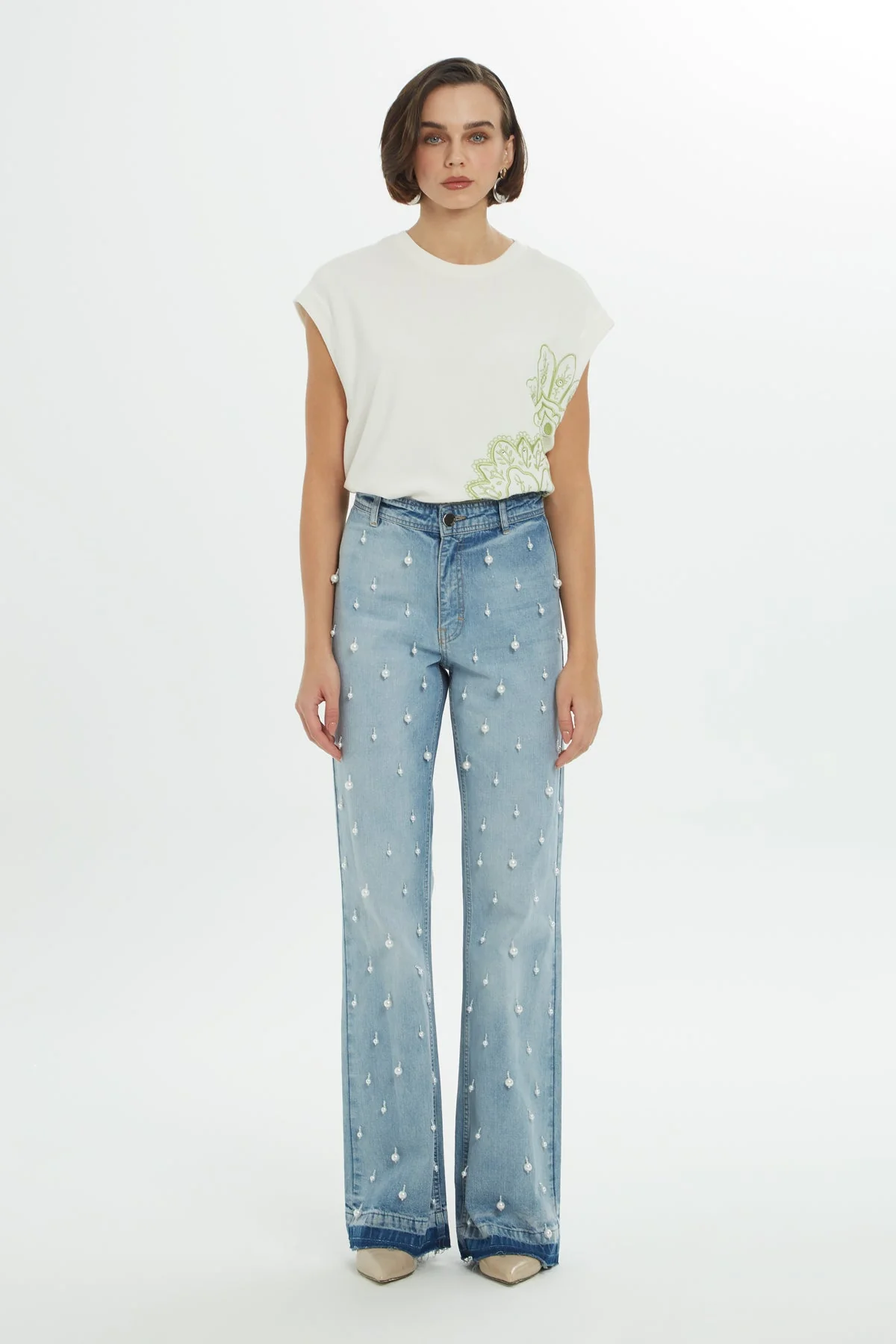Blue Jacron Detailed Flare Jeans