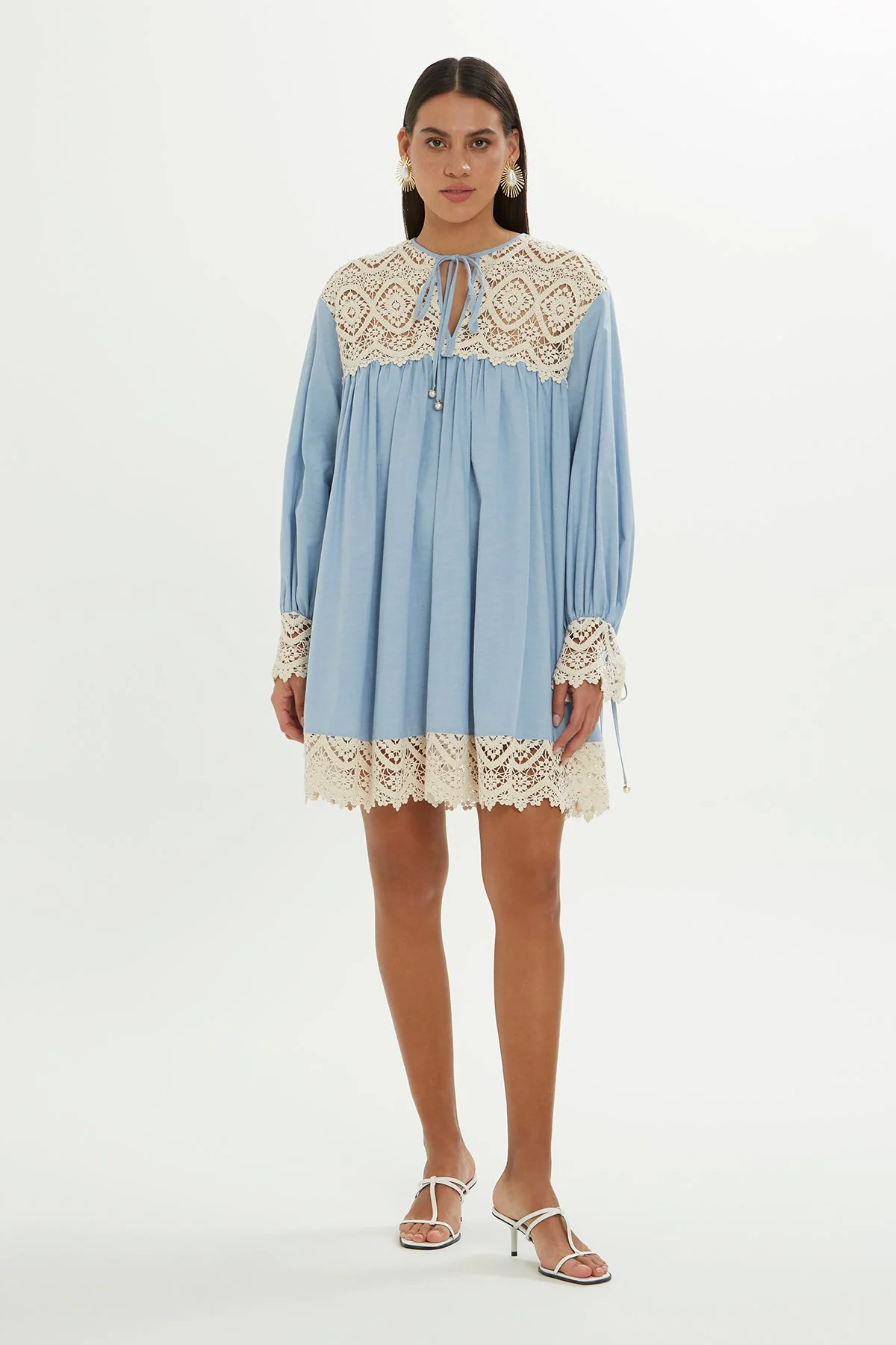 Blue Lace-Detail Short Dress