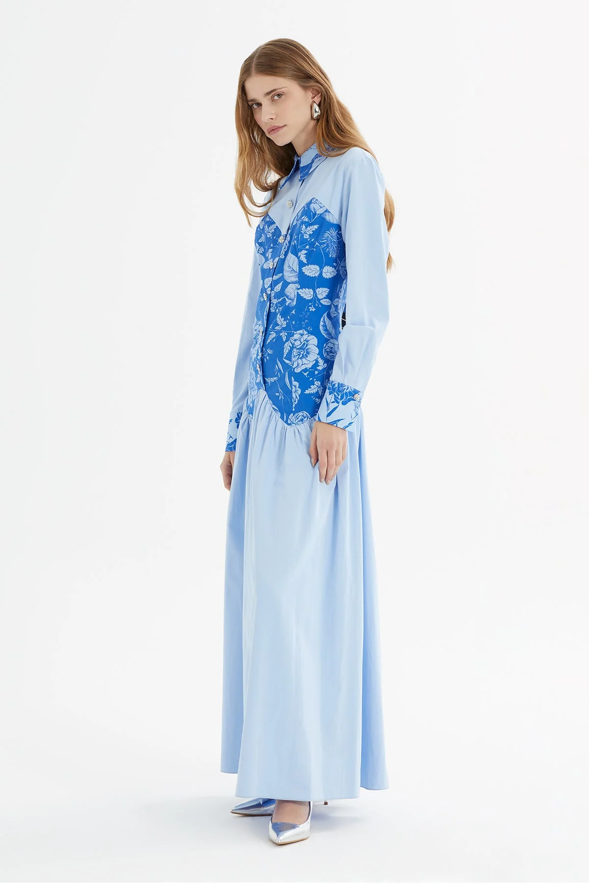 Blue Long Dress with Printed Details - Image 3