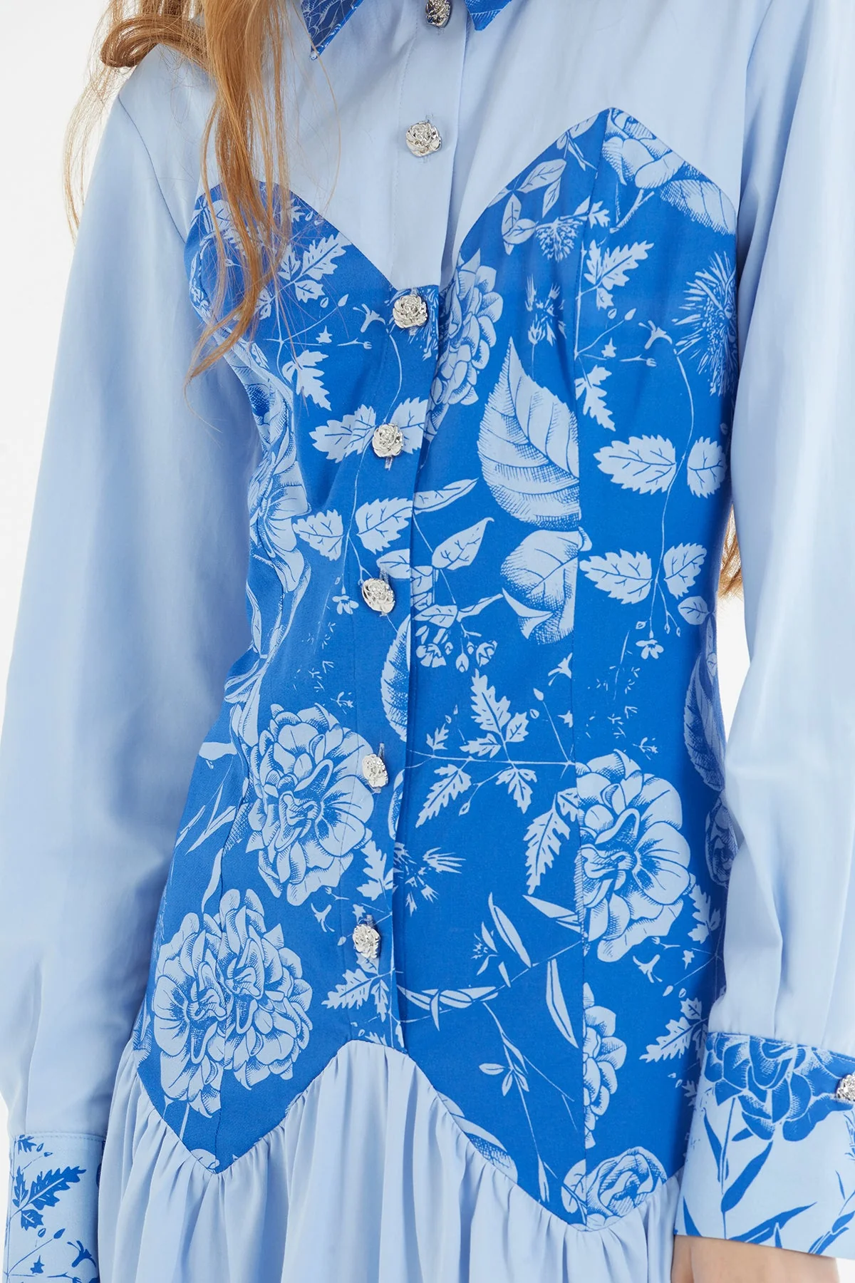 Blue Long Dress with Printed Details - Image 4