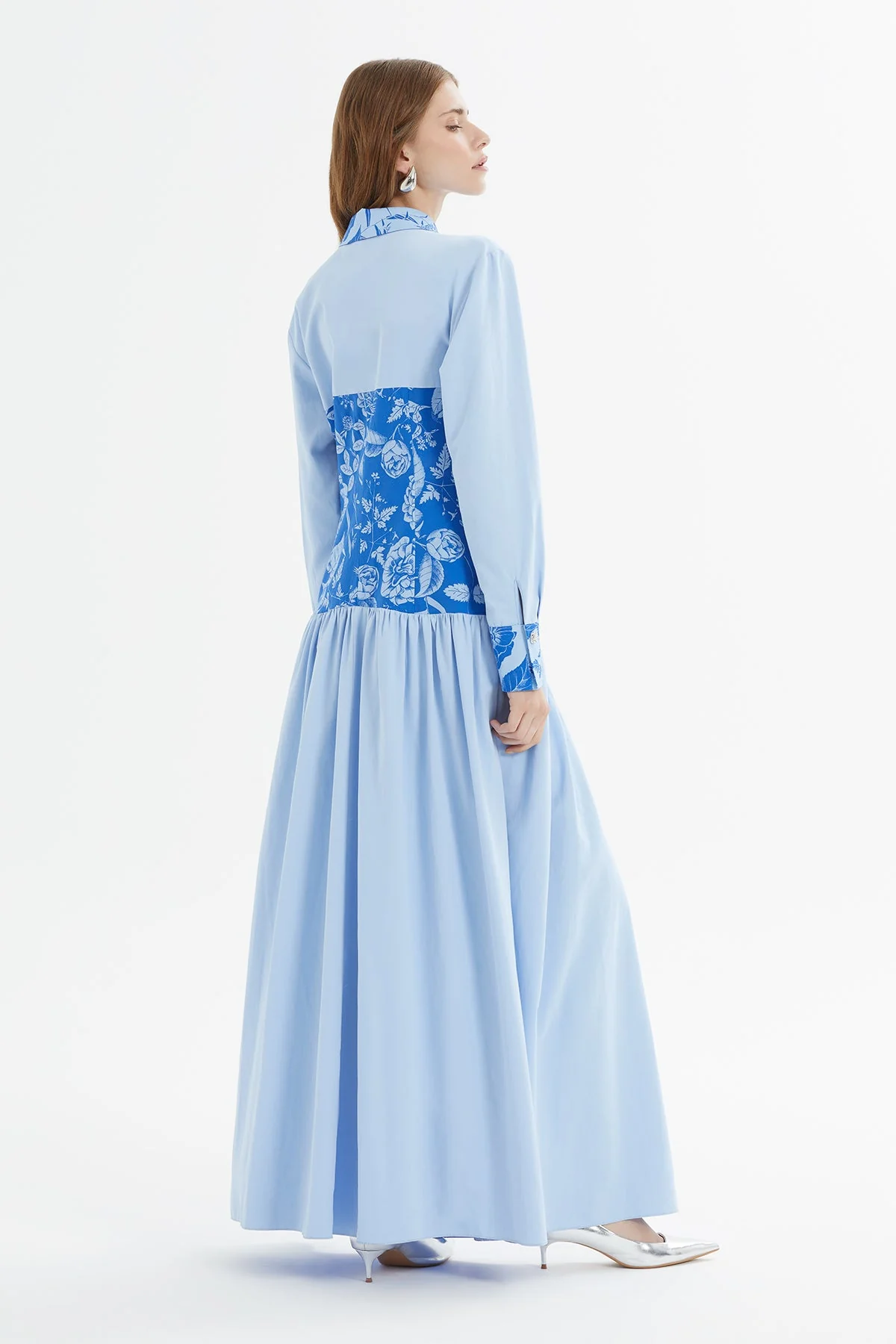 Blue Long Dress with Printed Details - Image 5