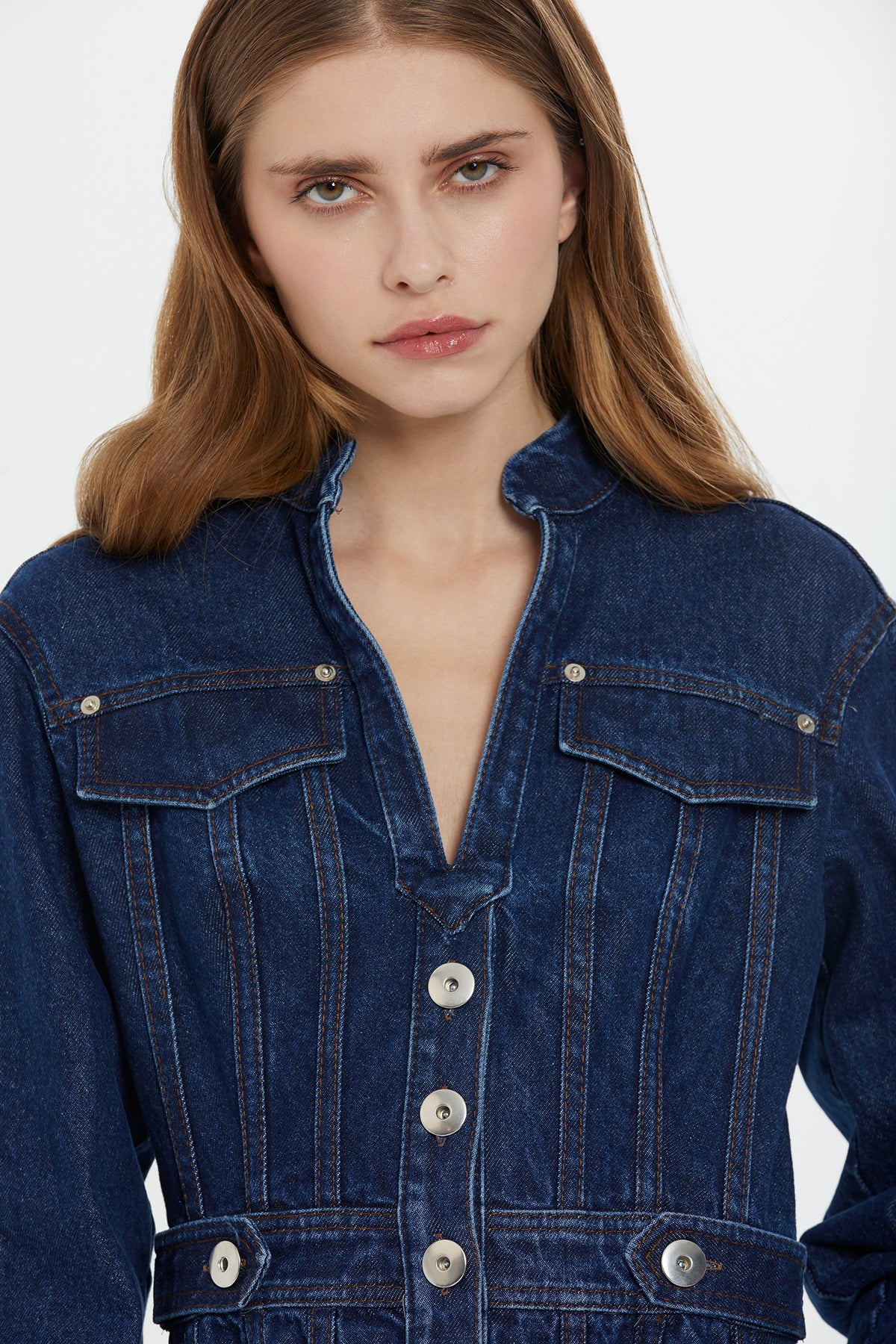 Blue Long-Sleeve Denim Midi Dress - Image 4