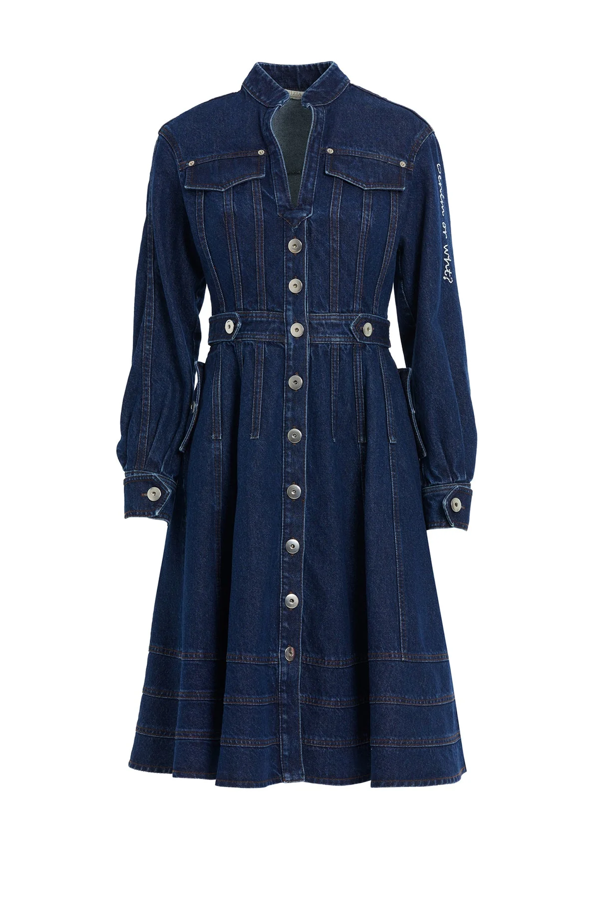 Blue Long-Sleeve Denim Midi Dress - Image 6