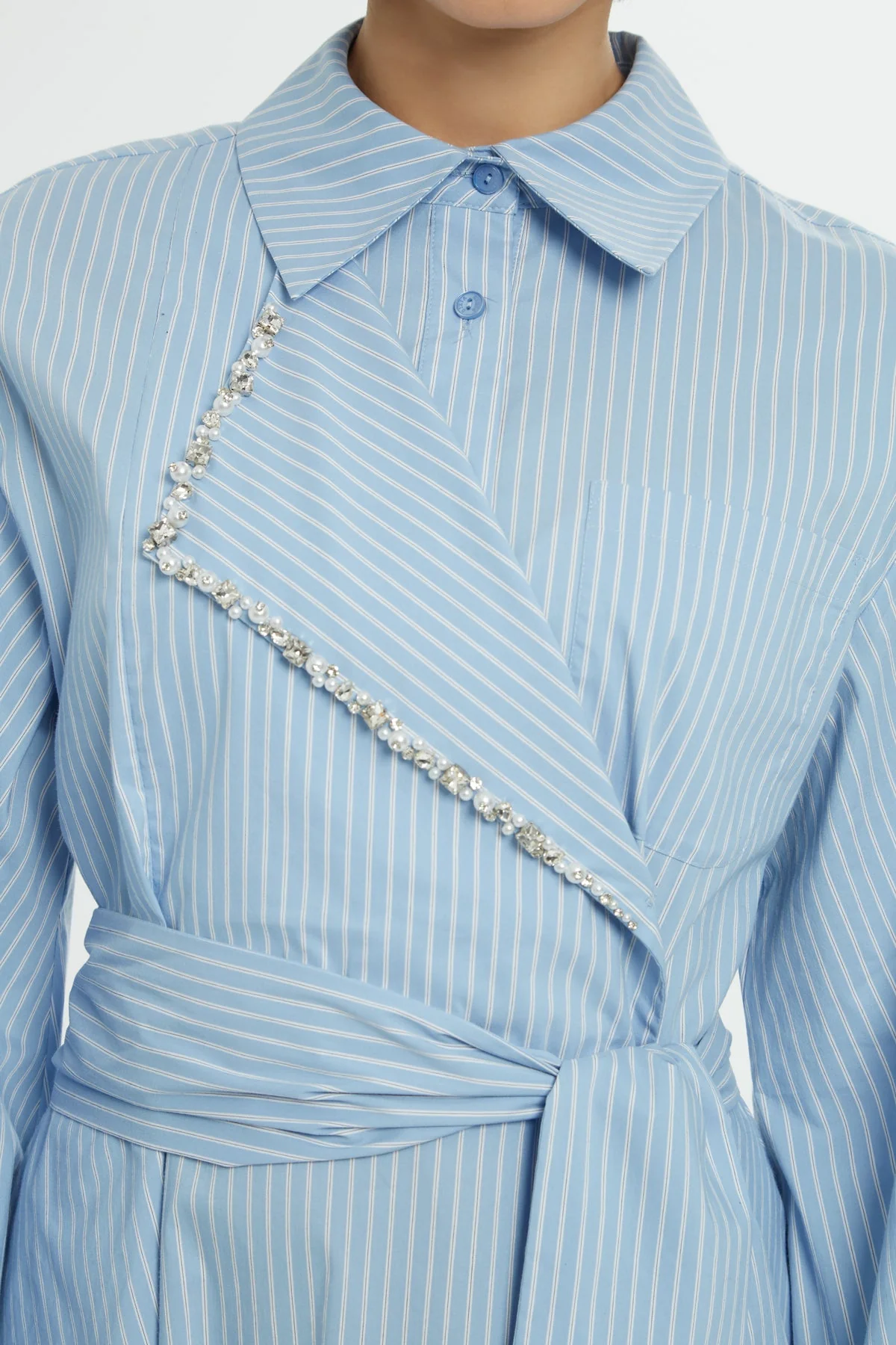 Blue Midi Dress with Shirt Collar - Image 2